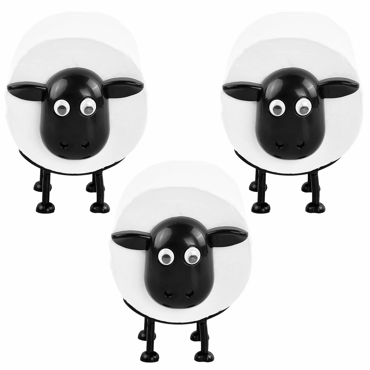 Uchwyt na papier toaletowy z owcą, wesoły uchwyt na papier toaletowy, wolnostojący, zestaw łazienkowy, nadruk 3D, czarna owca, zabawne rolki bibułki, zestaw 3 szt