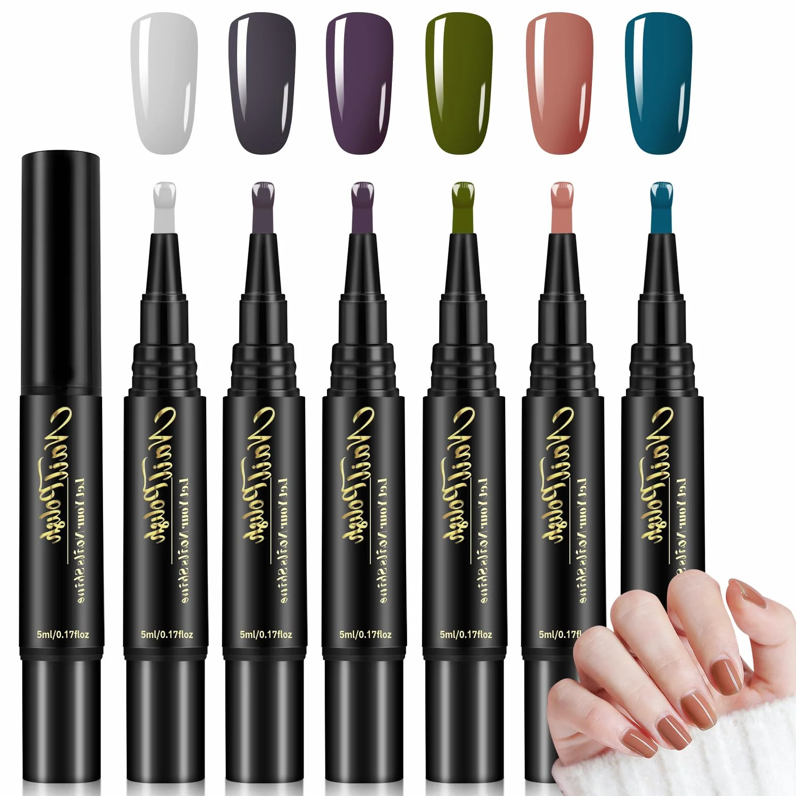 6 sztuk pisaków do paznokci do paznokci, bez UV, szybkoschnący lakier do paznokci, zestaw artystyczny do naturalnych paznokci w 6 kolorach, do profesjonalnego manicure, dziewcząt i kobiet, w