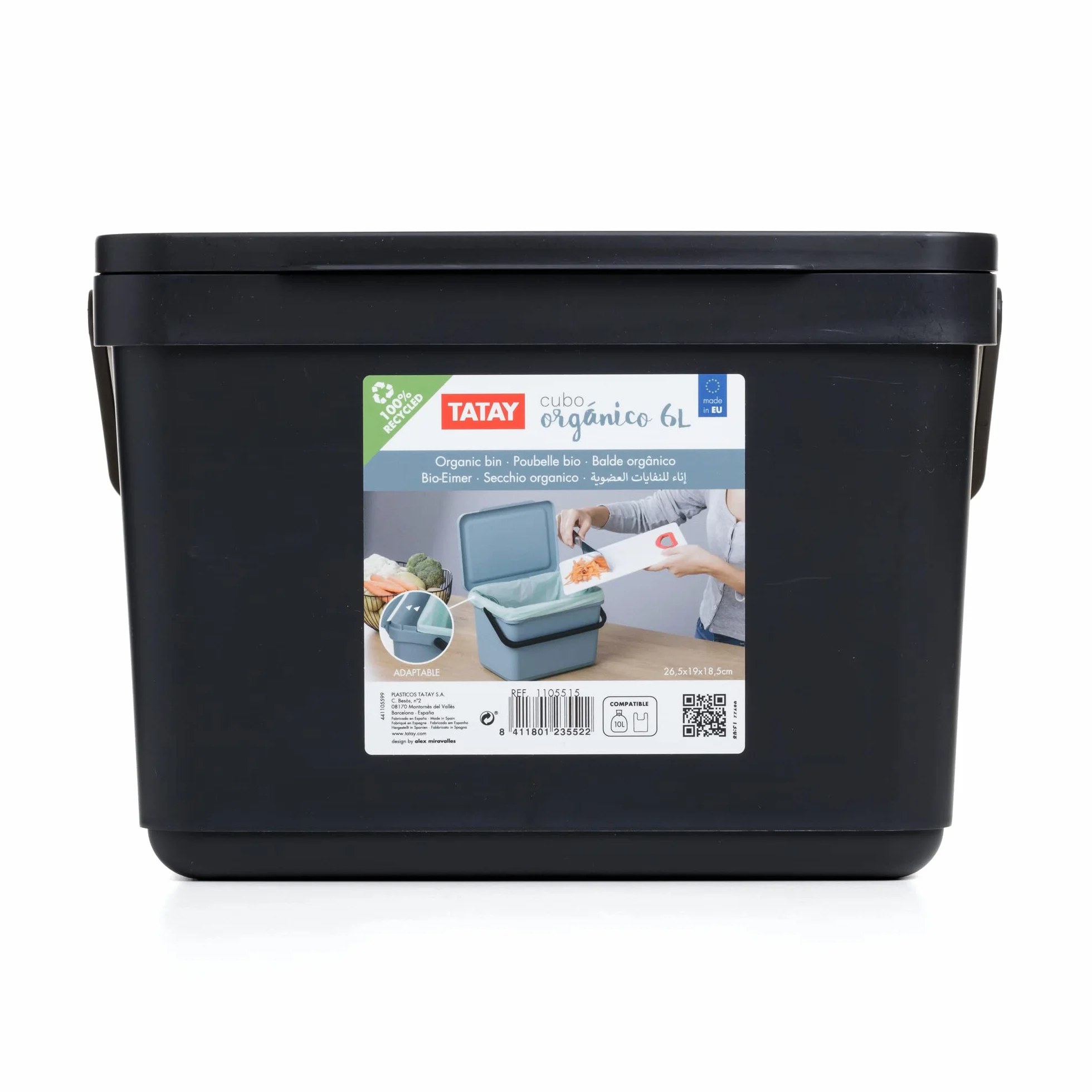 TATAY Pojemnik na kompost kuchenny 6 l polipropylen czarny 26,5 x 19 x 18,5 cm
