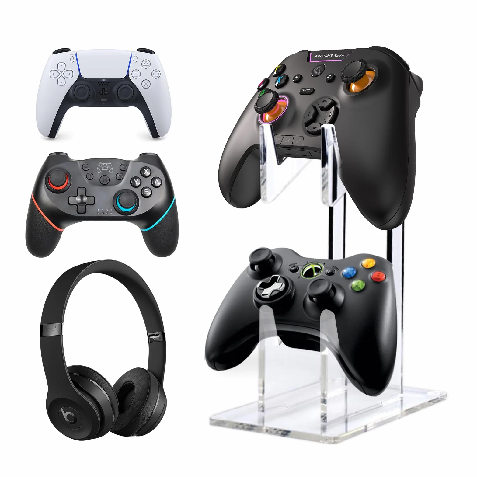 Sophisticate Akrylowy uniwersalny stojak na słuchawki i kontroler 2 w 1 do PS4/PS5/Xbox/Xbox 360 - akcesoria do gier o tematyce kosmicznej