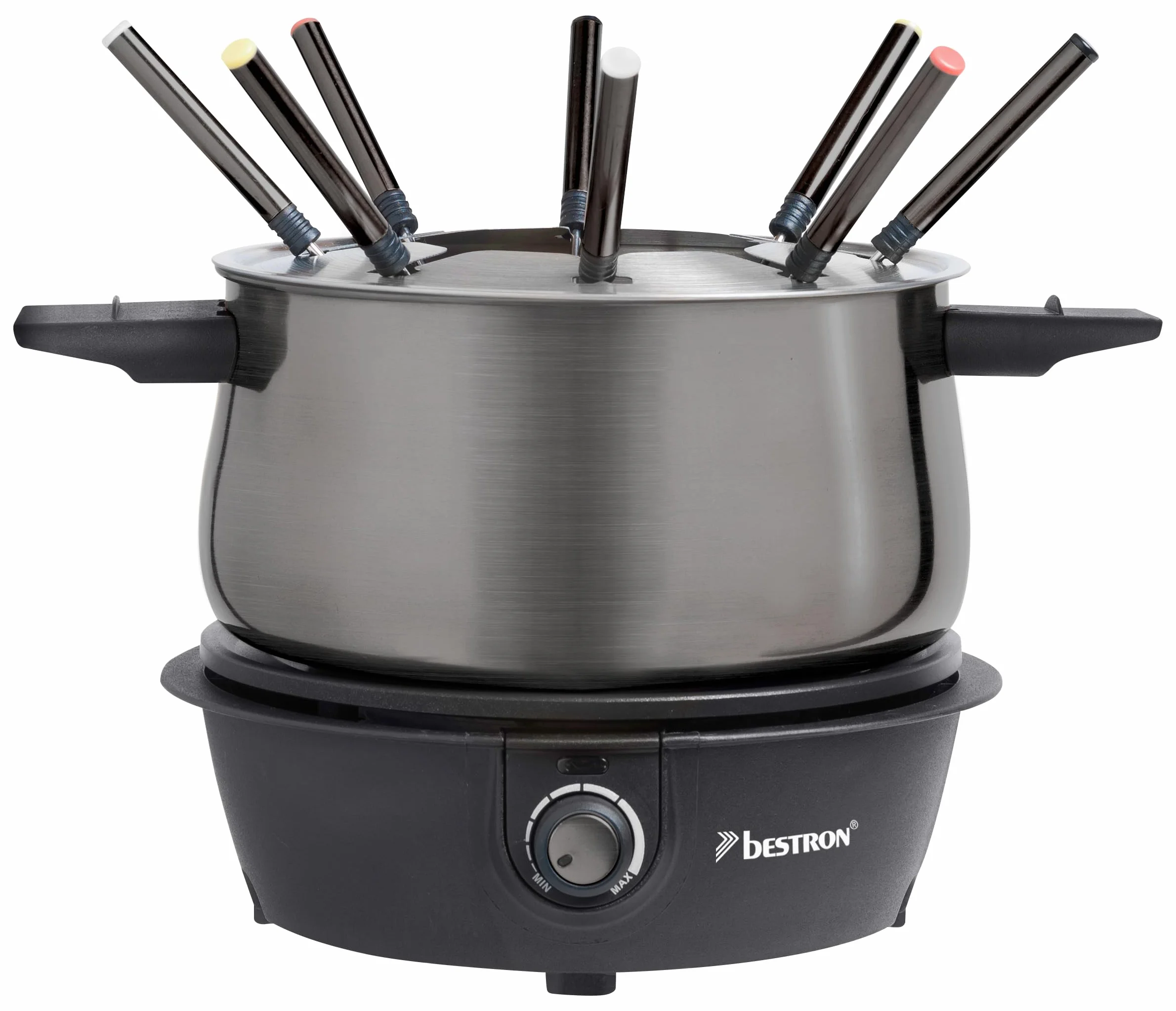 Bestron Elektryczny zestaw do fondue 8 osób, 8 widelców, bezstopniowy termostat, szary tytanowy