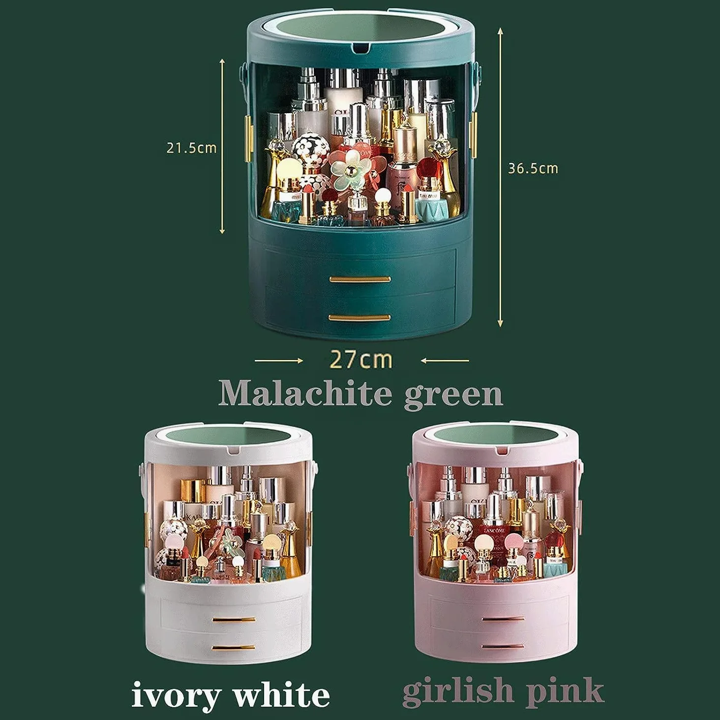 Obrotowy organizer na kosmetyki z obracającymi się o 360 stopni diodami LED Vanity Full Mirror Przenośny stojak na kosmetyki (Color : Ivory White)