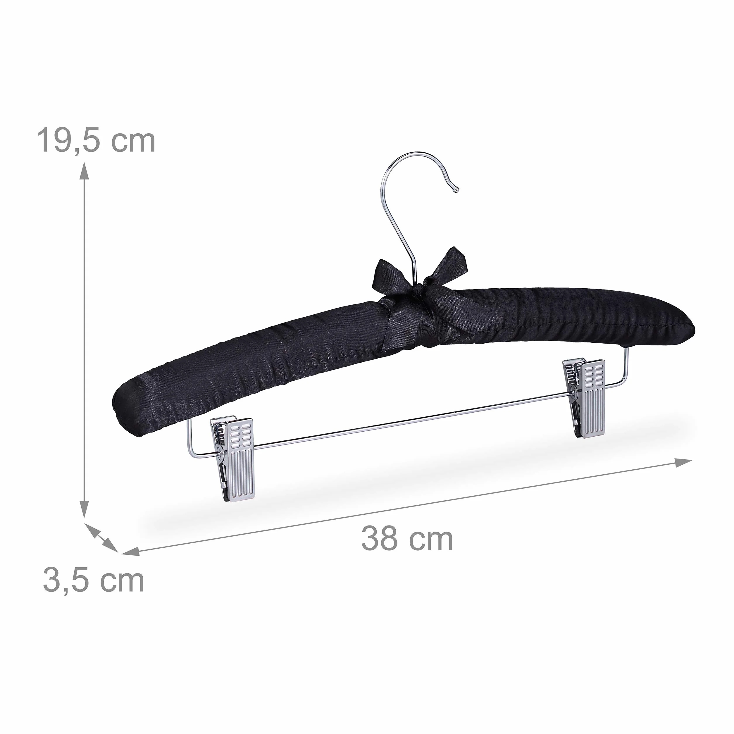 Relaxdays Satynowy wieszak na ubrania zestaw 5 sztuk wyściełany vintage regulowane klipsy obrotowy haczyk szerokość 38 cm czarny