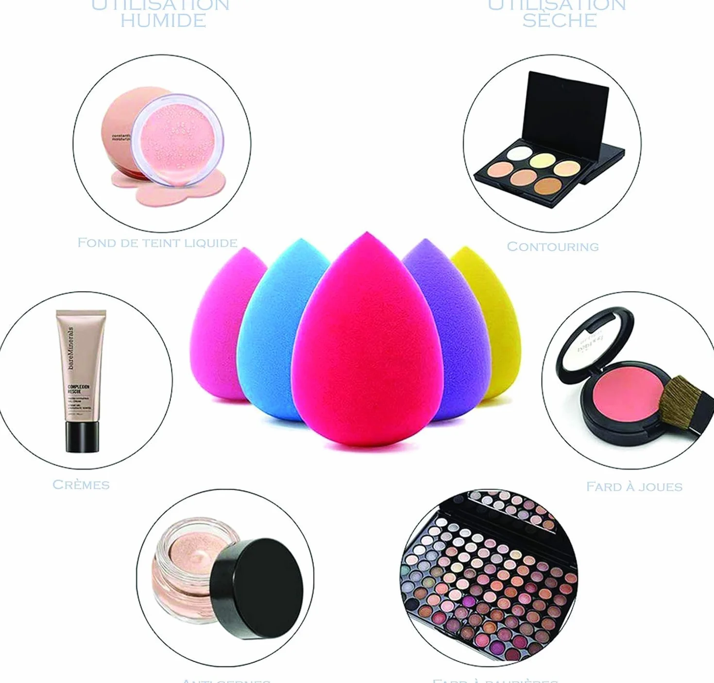 PARENCE.- Zestaw 2 gąbek do makijażu z podkładem, cieniem do powiek, policzkami, kremami w płynie/profesjonalny makijaż mieszany/beauty blender - losowe kolory
