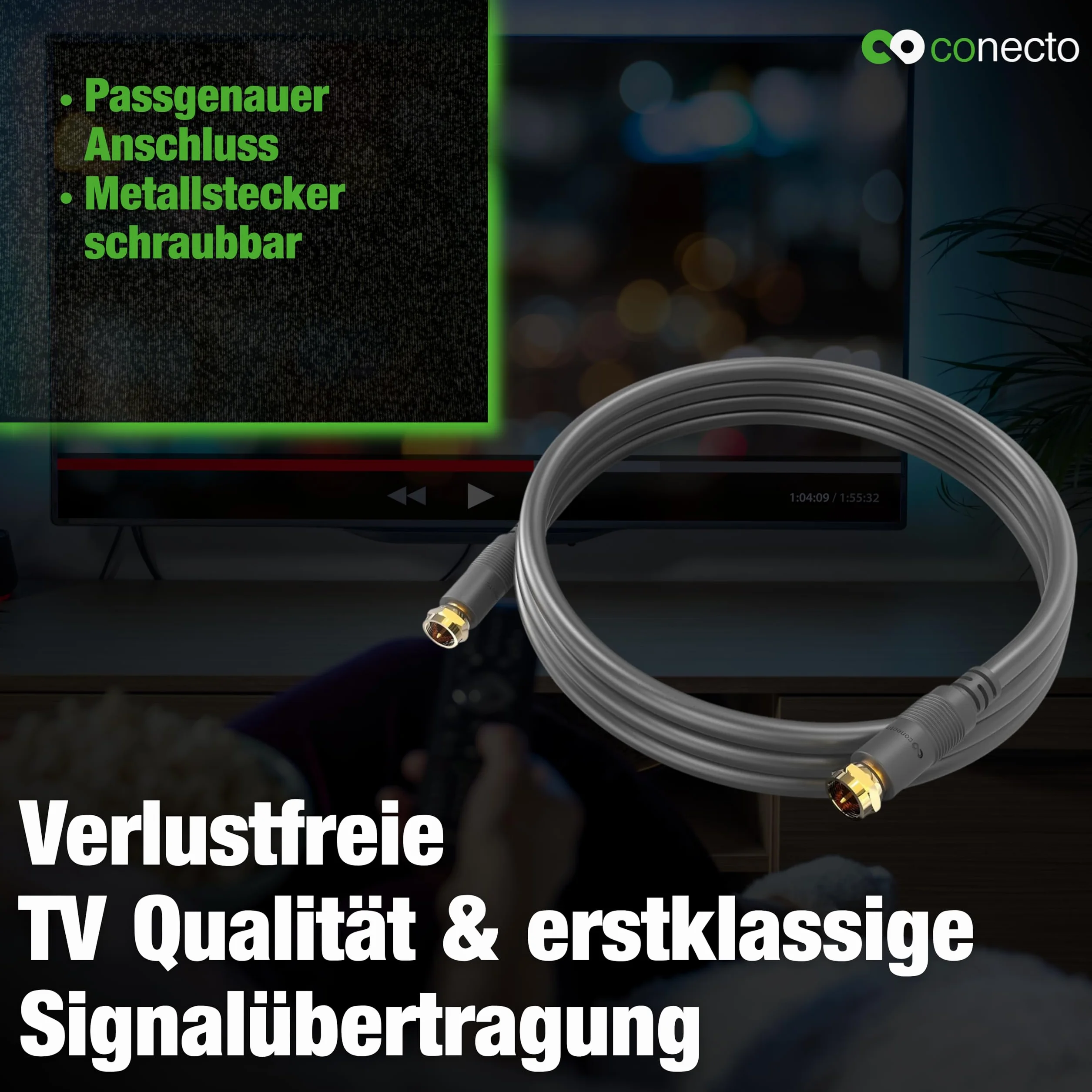 conecto Kabel antenowy SAT, kabel koncentryczny, kabel satelitarny TV 1 m, podwójnie ekranowany, wtyczka F, do HDTV, odbiornika, satelity, Internetu, DAB, radia, czarny