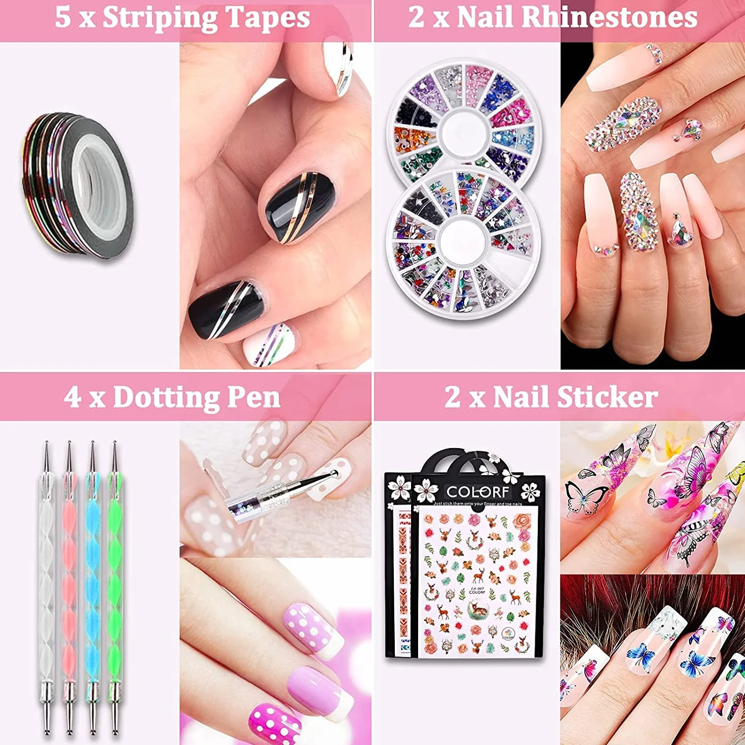 TopDirect Zestaw do przedłużania paznokci żelowych, z lampą 48 W, 8 kolorów + 4 kolory lakieru do paznokci Shellac z bazą i topem, 100 tipsów do stylizacji paznokci, kompletny zestaw startowy