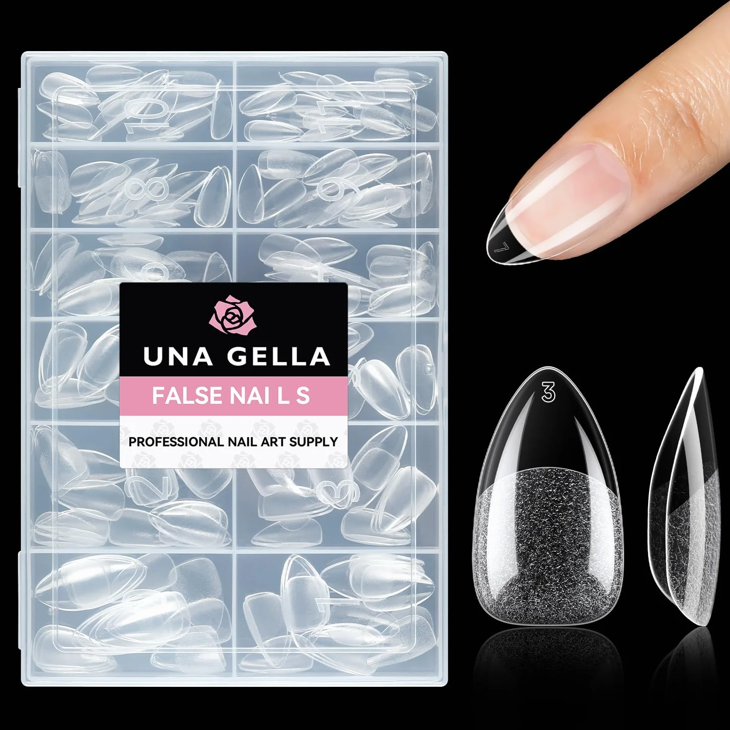 UNA GELLA Kurze Mandel Nail Tips, 216 Stück 12 Größen Nageltips für Gelnägel Soft Gel Full Cover Press On Nails Almond für Nagelverlängerung, Home DIY Nail Art & Nagelstudio