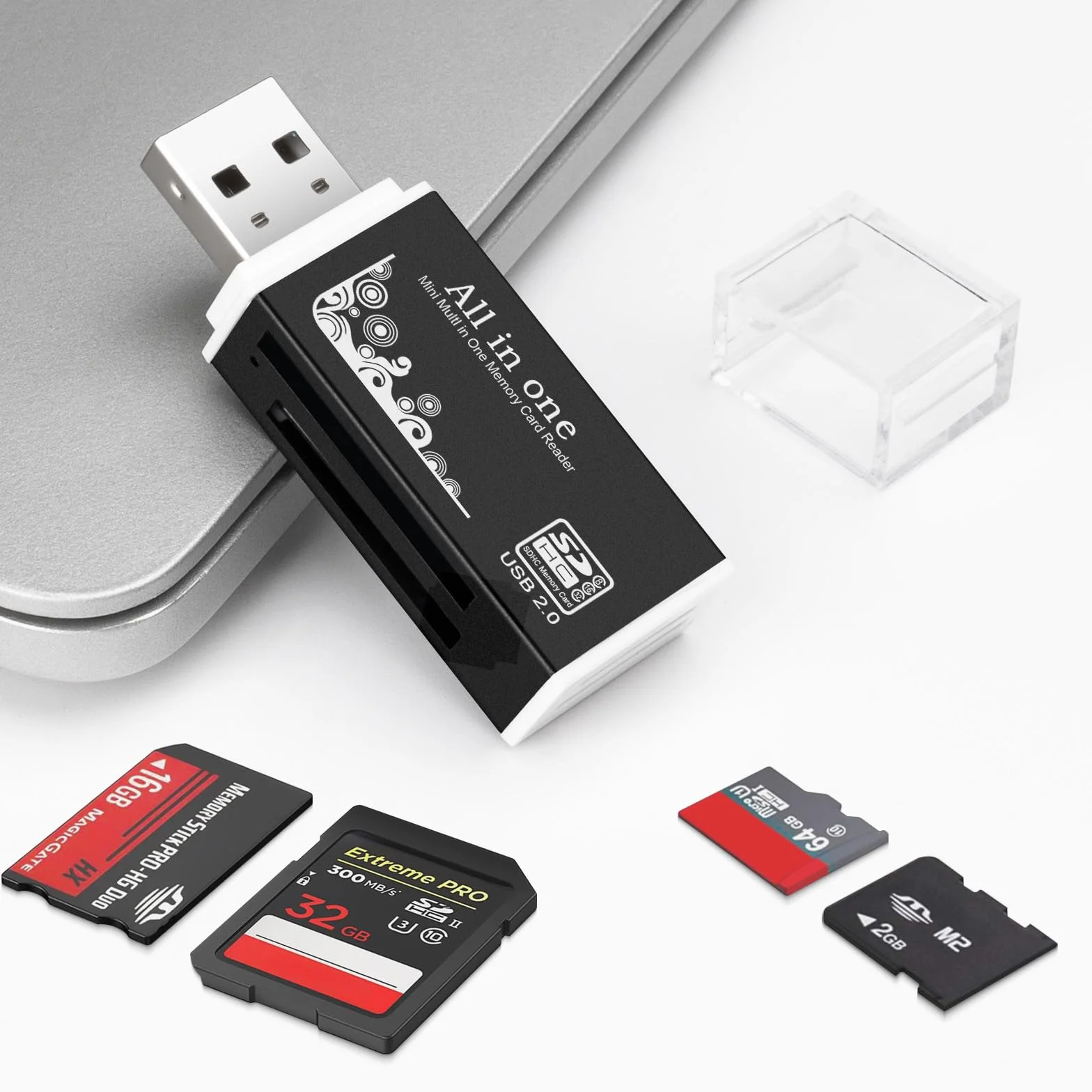 Czytnik kart pamięci USB, czytnik kart BORLTER CLAMP USB do komputera z adapterem typu C, obsługuje karty CF, SD, MMC.