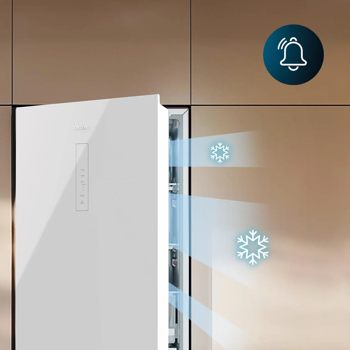 Cecotec Lodówka Francuskie Drzwi 400 L Bolero Coolmarket Combi Fd 400 White Glass E Nofrost Total System Multi Airflow Cicha sprężarka inwerterowa