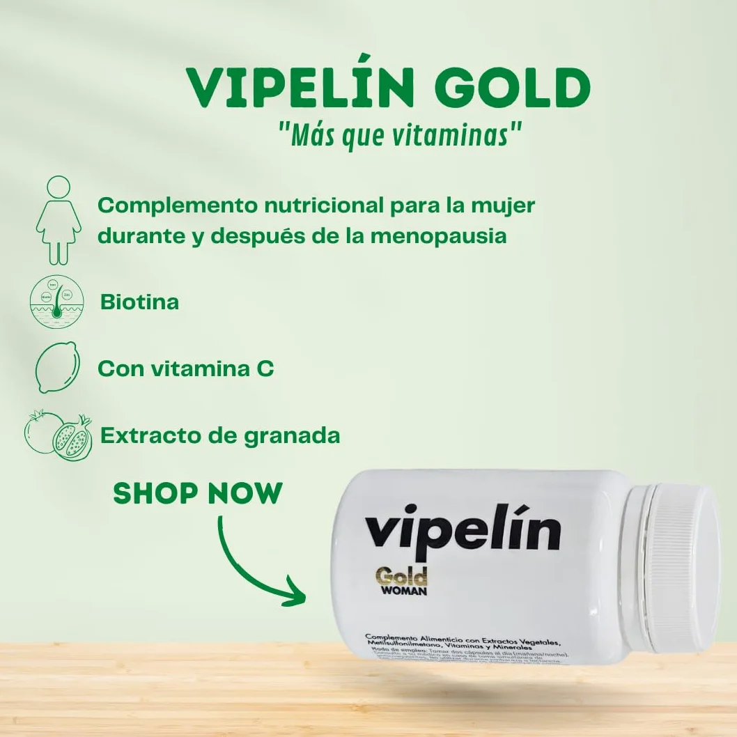 VIPELINE GOLD – dostawa na 6 miesięcy – witaminy dla zdrowych włosów – dla kobiet w okresie menopauzy i po okresie menopauzy - 100% naturalne składniki – Formuła z granatem, biotyną i cynkiem.