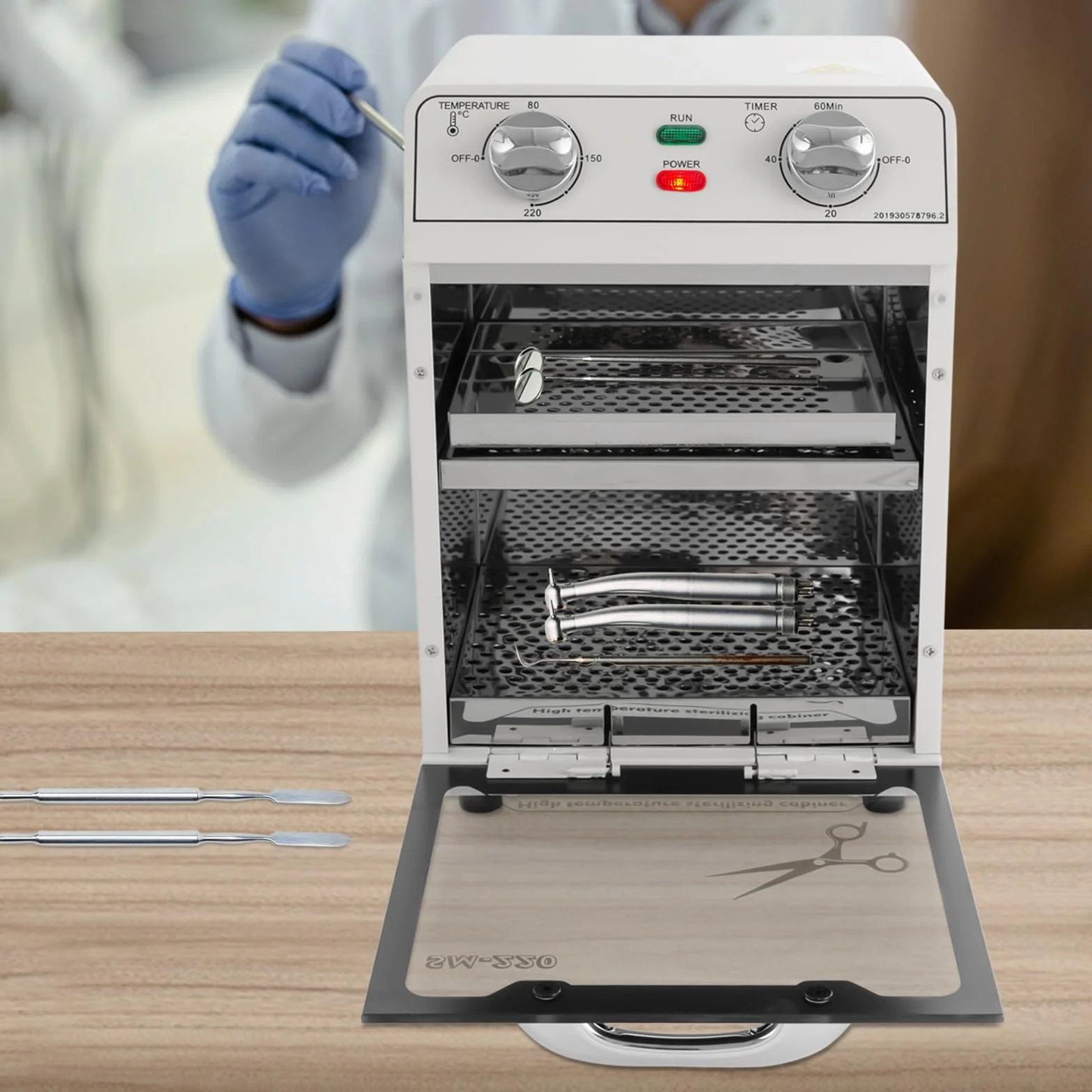 Sterylizator na gorące powietrze, 600 W, wysoka wydajność, sucha temperatura, sterylizator do paznokci, sterylizator z timerem i regulatorem temperatury 32-428℉