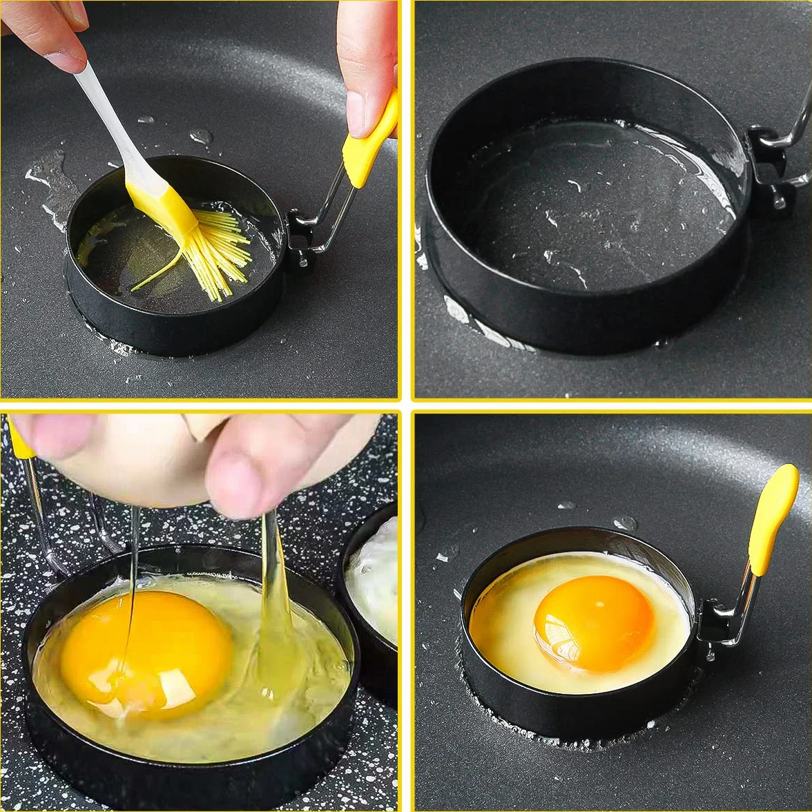 Forma do jajek sadzonych do patelni, 4 sztuki foremka do naleśników Egg Ring, okrągła forma do jajek sadzonych, forma do jajek sadzonych ze stali nierdzewnej, antytrzeszcząca forma do naleśników z