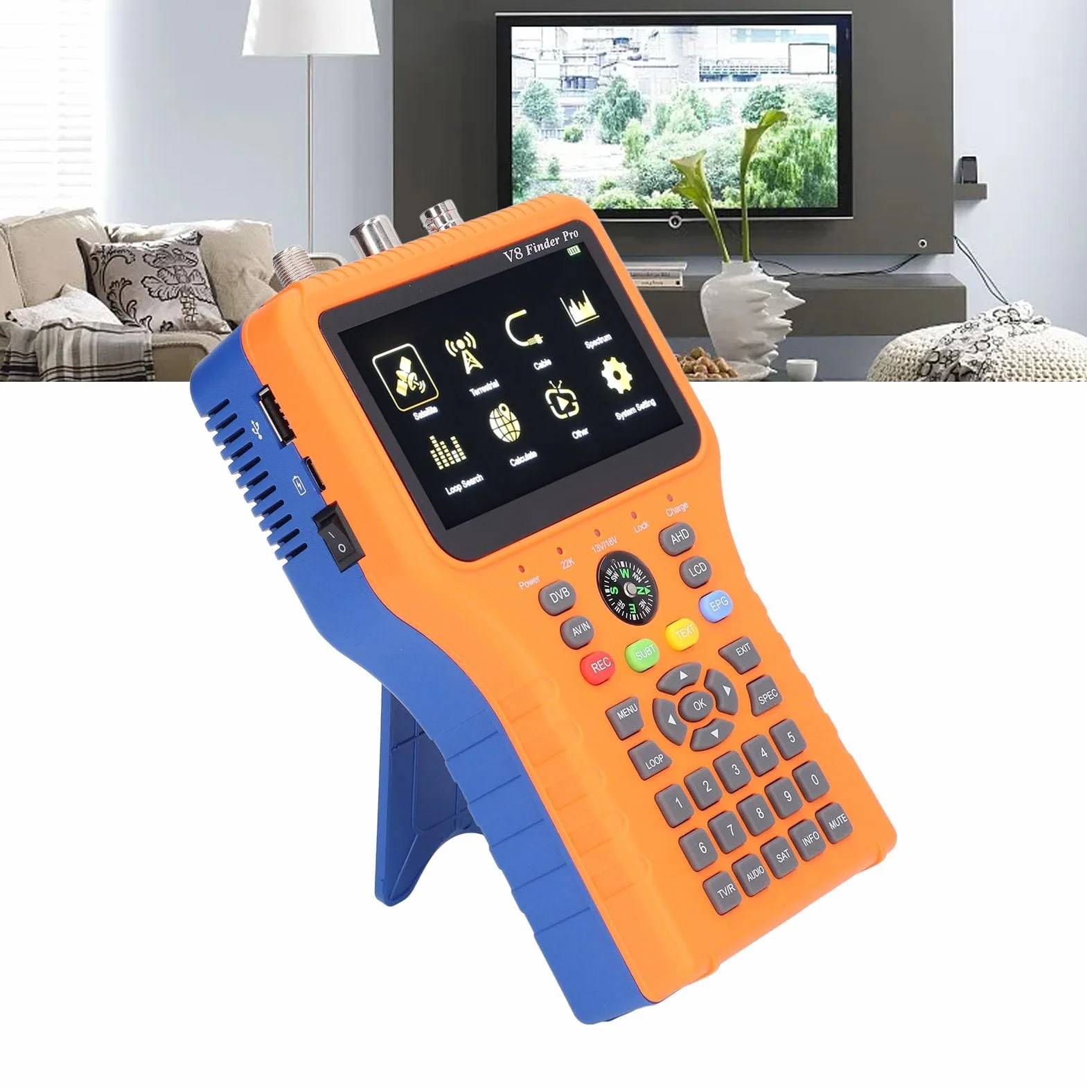 4.3 Calowy Ekran LCD Antena Satelitarna Lokalizator Sygnału V8 FINDER PRO FTA DVB S2 S2X Miernik Sygnału z funkcją Kompasu (Wtyczka UE)