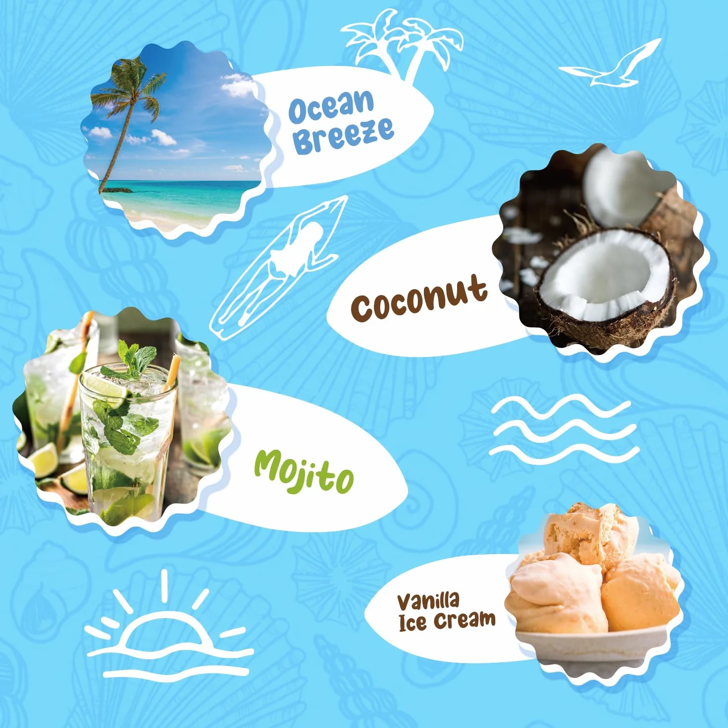 SALKING Letni zestaw zapachowy wosku sojowego do lampy zapachowej, zapach kokosowy, mojito, ananas, 8 szt.