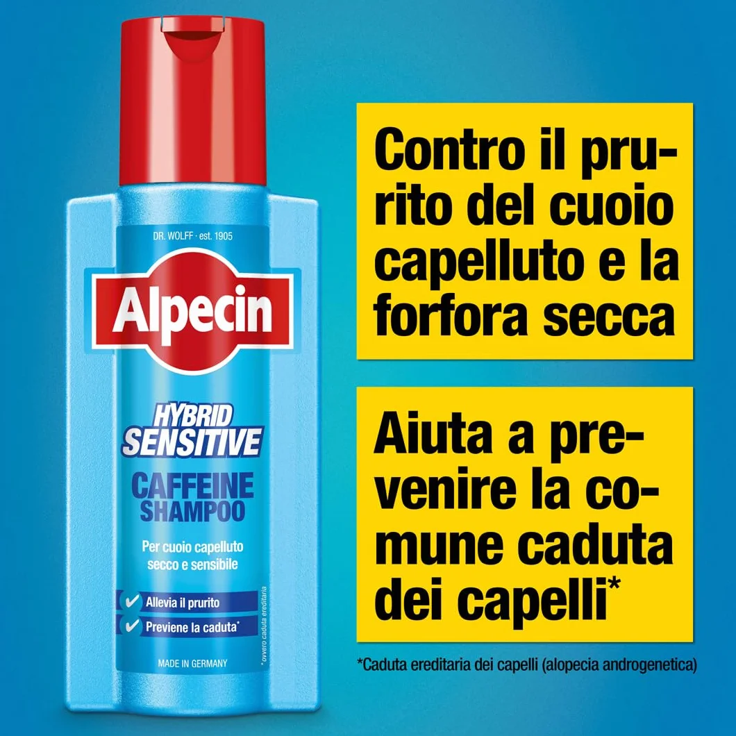 Alpecin Szampon Hybrid Coffein 1 x 250 ml – Odpowiedni dla wrażliwej skóry głowy lub swędzenia, to szampon kofeinowy, który zapobiega wypadaniu włosów.