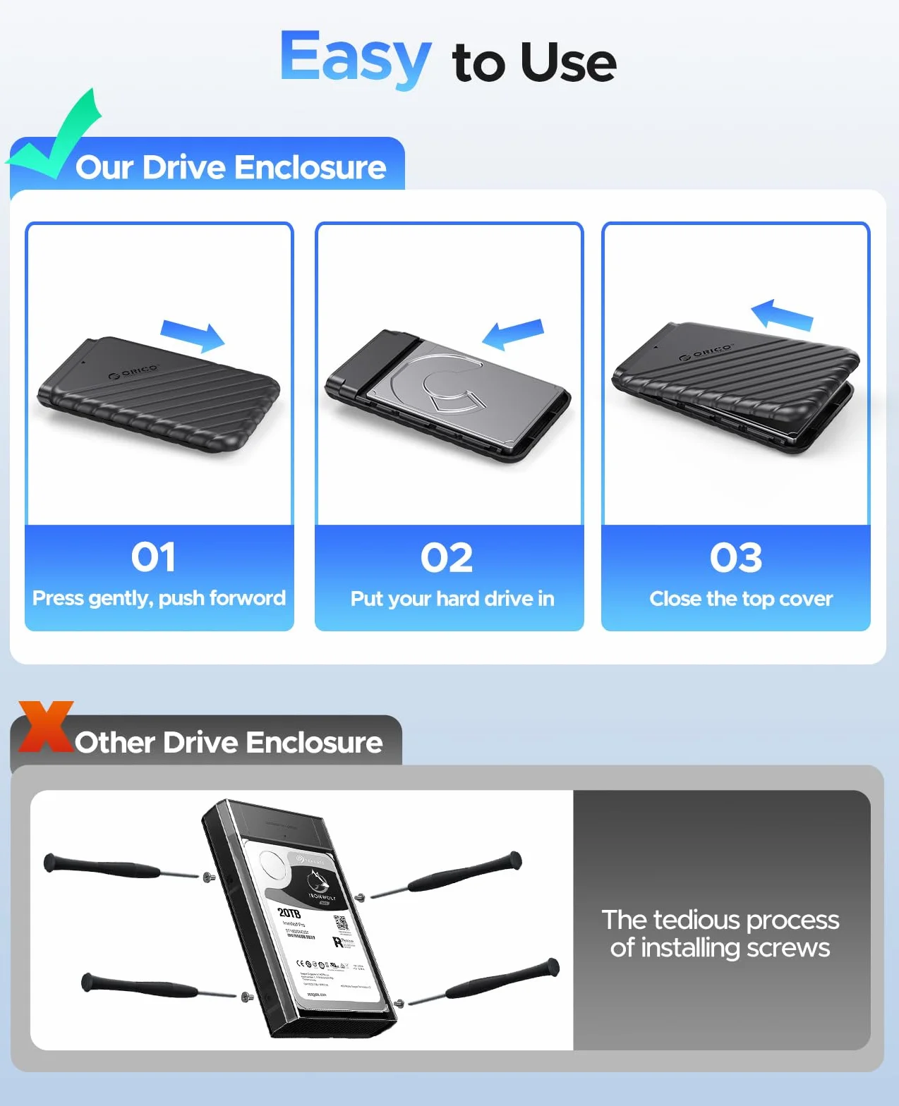 ORICO Obudowa dysku twardego 2,5" USB C USB 3.1 Gen 2 do SATA III, zewnętrzna obudowa dysku twardego do SSD HDD 9,5 7 mm bez użycia narzędzi z UASP, czarna (25PW1-C3)