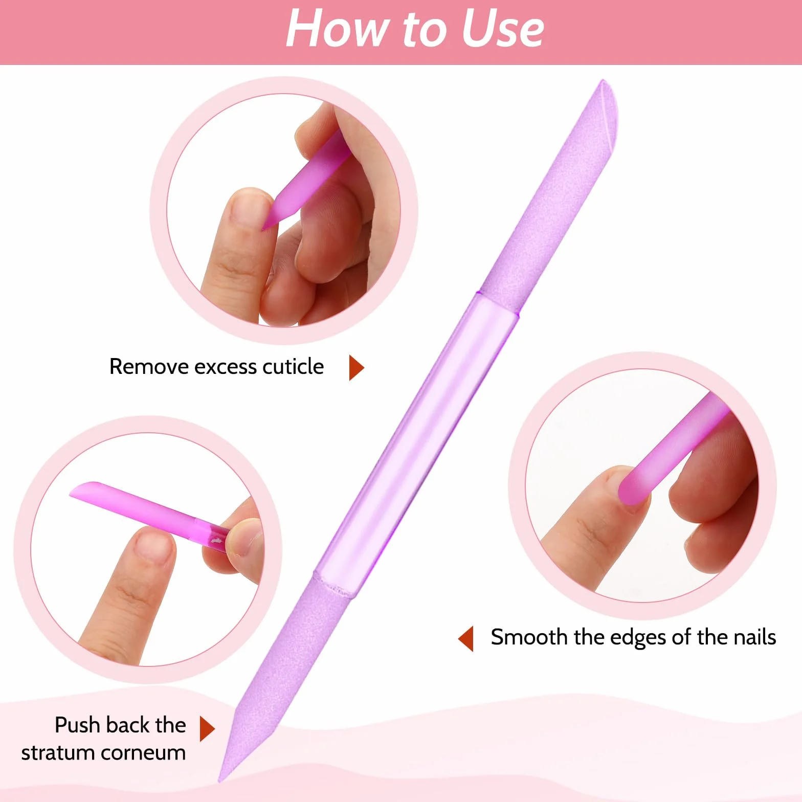 Giantree 4 szt. popychacz do skórek szklanych, podwójny drążek do manicure, profesjonalny precyzyjny przyrząd do usuwania skórek, do pielęgnacji naturalnych paznokci i skórek, 4 szt