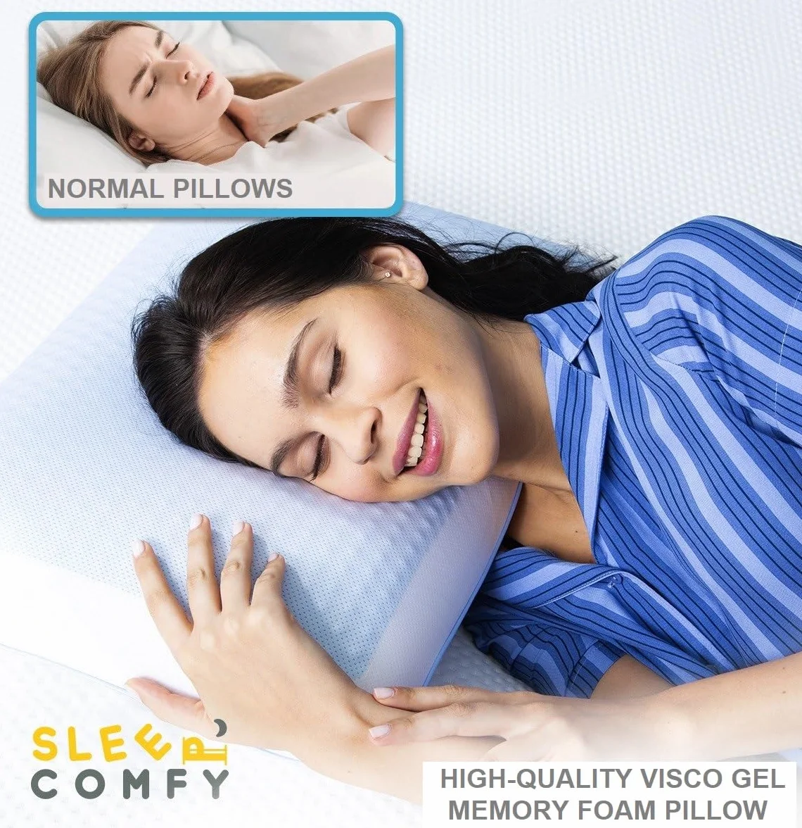 SLEEP COMFY Premium Memory Foam Gel Pillow – ortopedyczna poduszka pod szyją, Oeko-Tex, technologia chłodzenia żelowa