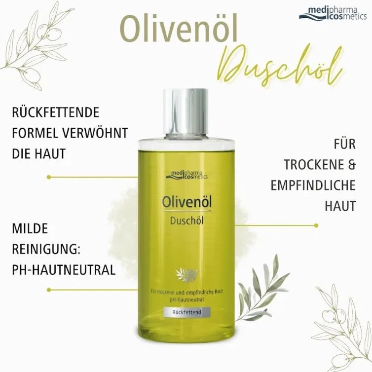 Oliwa z oliwek olejek pod prysznic – kremowa, delikatna pianka rozpieszcza zmysły i pielęgnuje ciało – o świeżym, śródziemnomorskim zapachu medipharma cosmetics