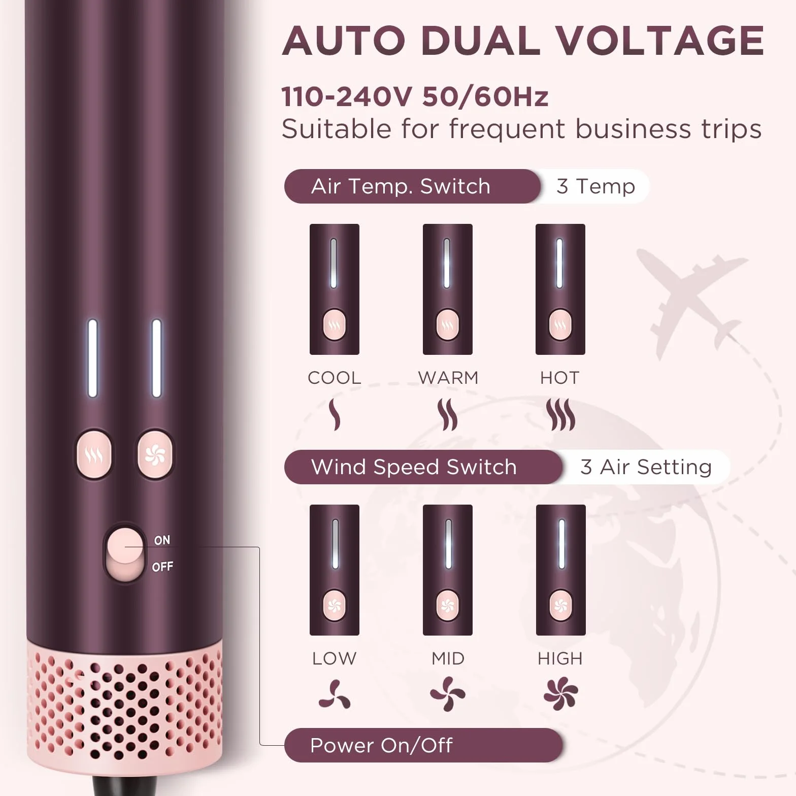 PARWIN PRO BEAUTY MaxAIR 2.0 Airstyler, 7 w 1, zestaw do stylizacji włosów, automatyczne zwijanie, lokówka, prostownica, suszarka do włosów, szczotka do włosów, do stylizacji, wygładzania, z torbą
