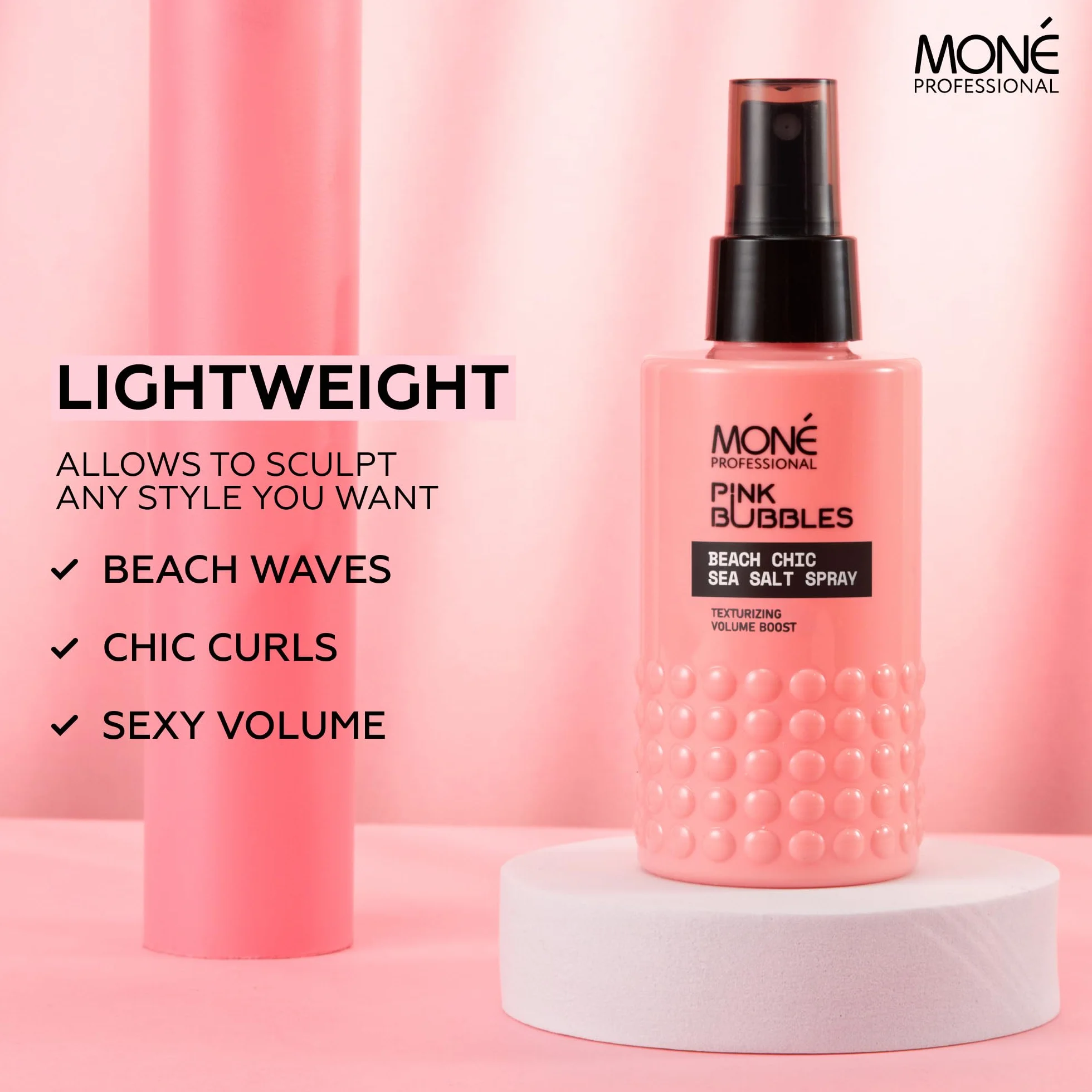 MONÉ PROFESSIONAL spray do stylizacji wody morskiej, soli morskiej, stylizacja włosów, efekt plaży z falowaniem włosów, cienkimi lub grubymi, 150 ml