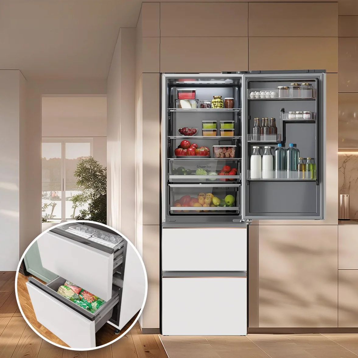Cecotec Lodówka Francuskie Drzwi 400 L Bolero Coolmarket Combi Fd 400 White Glass E Nofrost Total System Multi Airflow Cicha sprężarka inwerterowa
