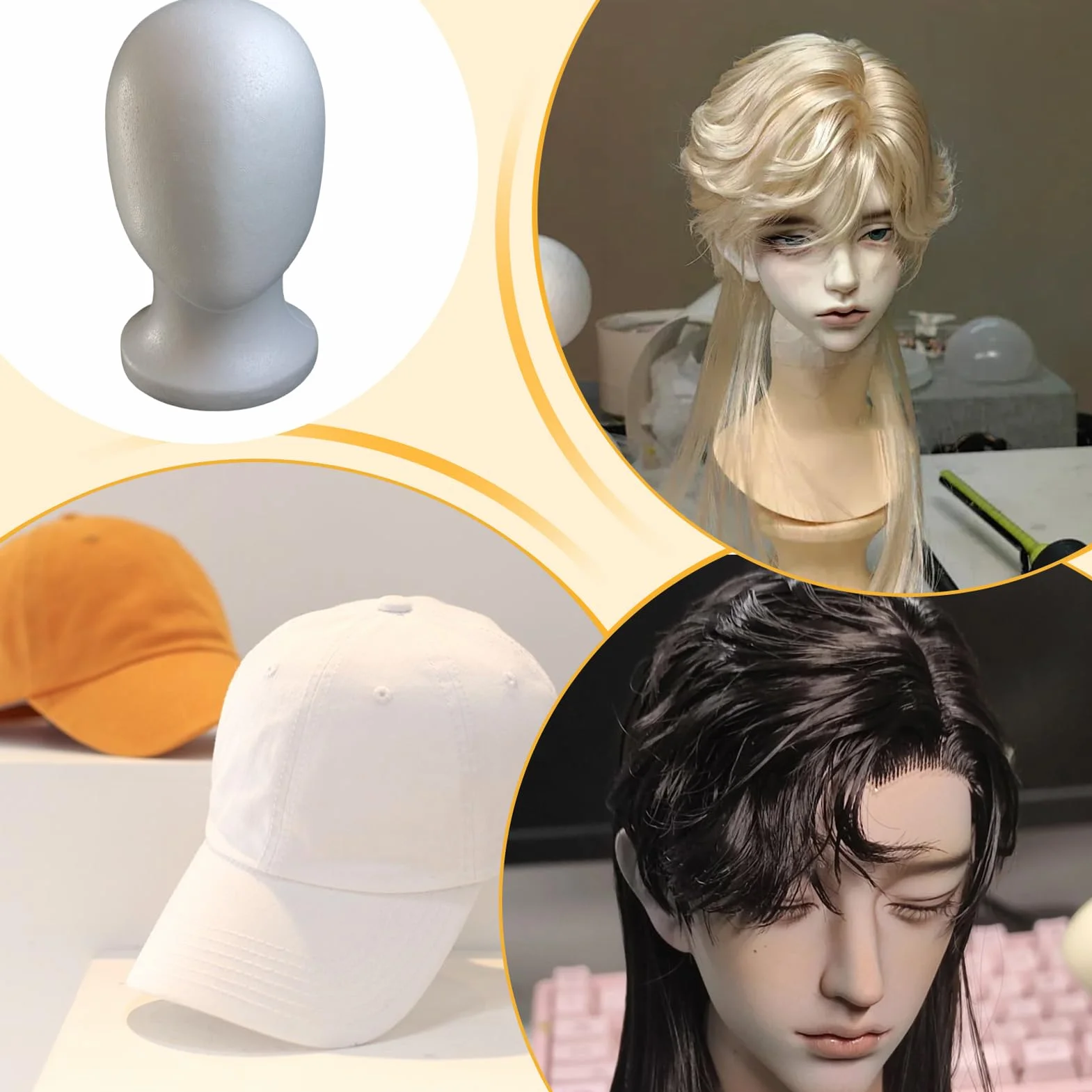 Styropianowy Manekin Głowy | Modele Główek ze Styropianu | Bez Twarzy Stojak Wystawowy Do Kosmetyków Włosów Salon Peruki Model Kapelusze