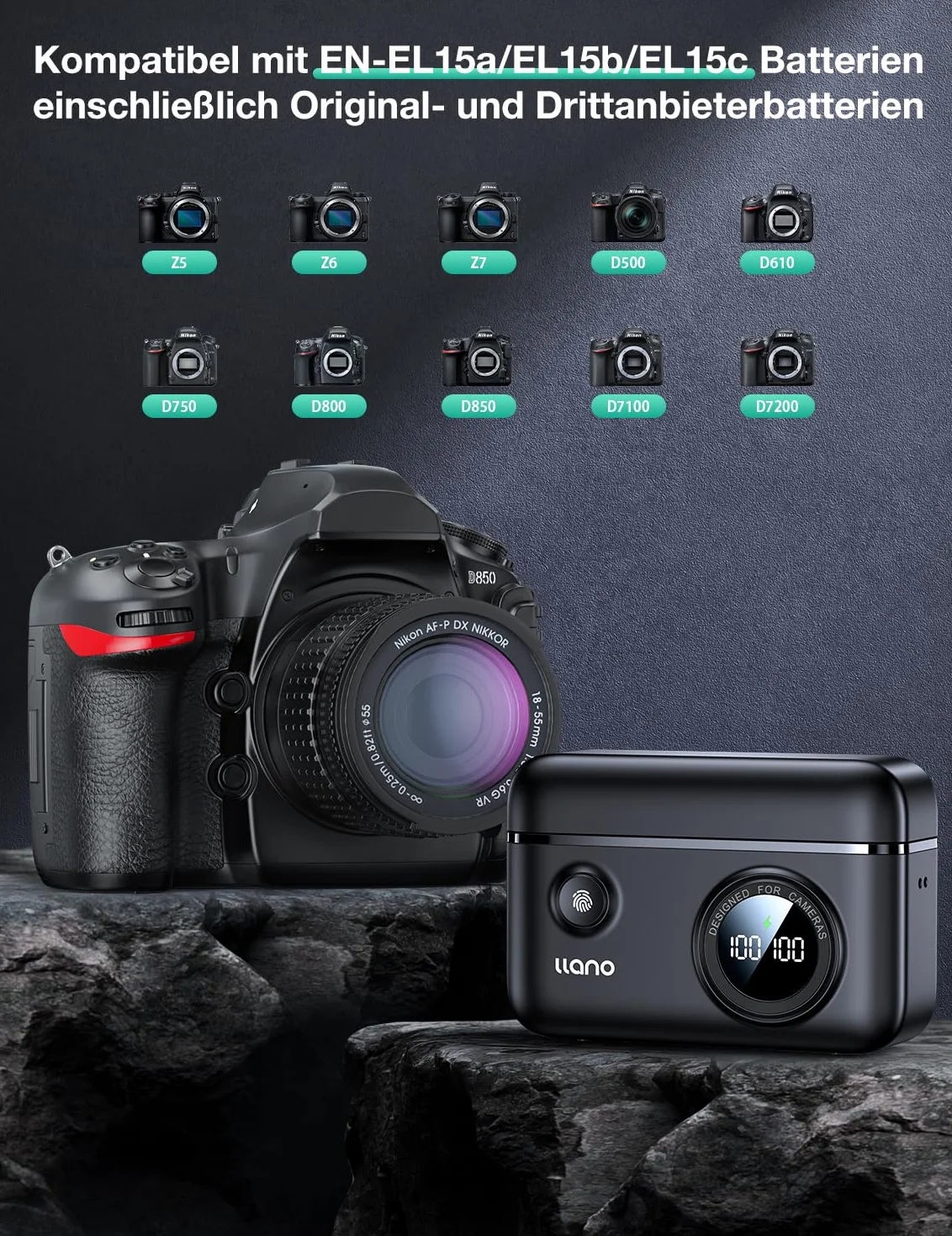 llano EN-EL15c EN-EL15a EN-EL15b, 18 W podwójna szybka ładowarka do Nikon kompatybilny z Zf/Z5/Z6/Z7/Z8/D7500/D780/D850/D500/D610, 2 baterie 2400 mAh inteligentny cyfrowy wyświetlacz