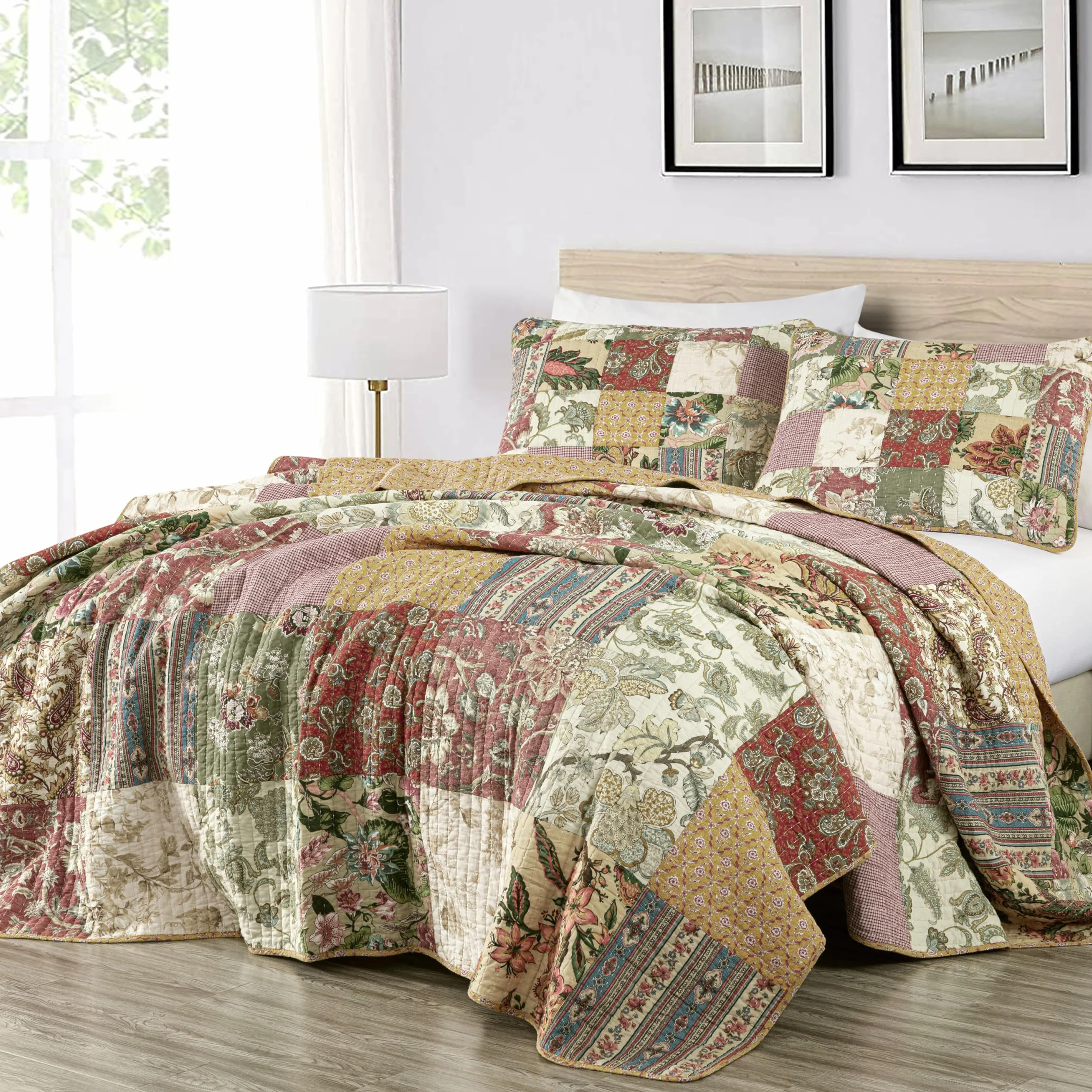 Chezmoi Collection Kołdra Patchworkowa 100% Bawełniana Queen