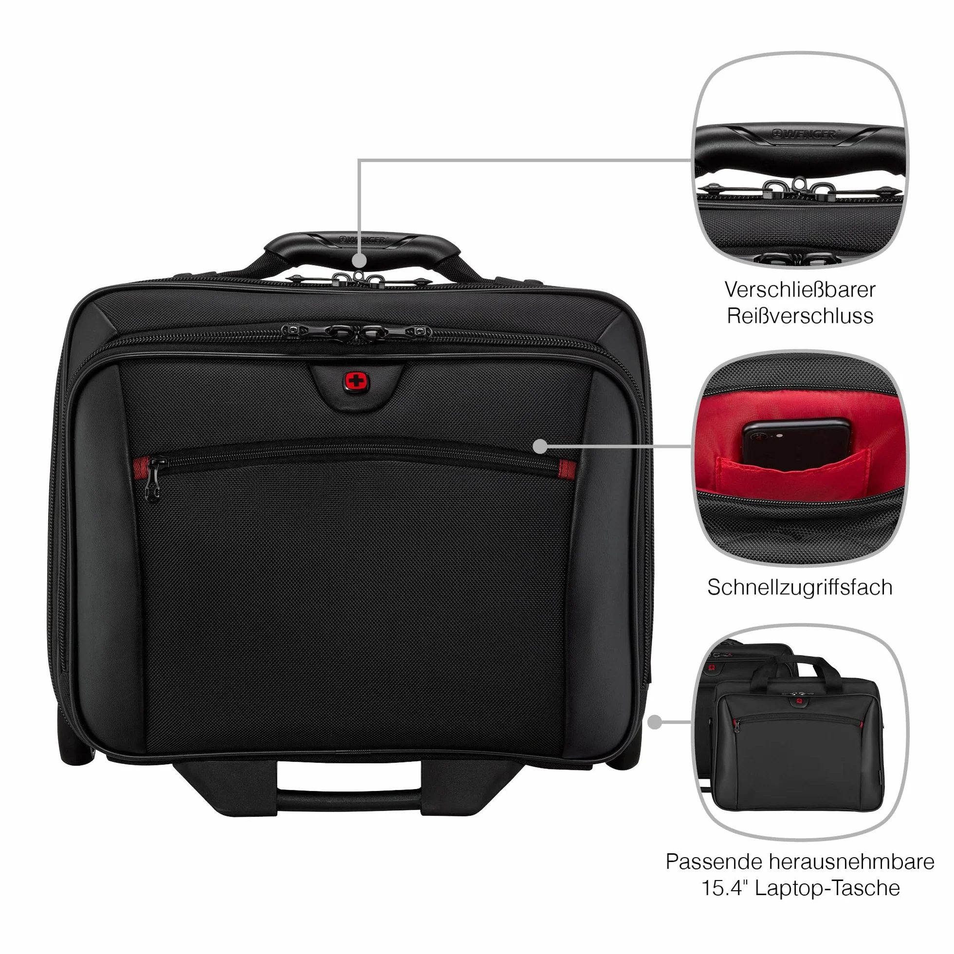 Wenger 600661 POTOMAC 17 Inch 2-Piece Business Wheeled Laptop Briefcase, Padded laptop compartment with Matching 15.4 Inch Laptop Case in Black (23 Litre),Black,42 cm