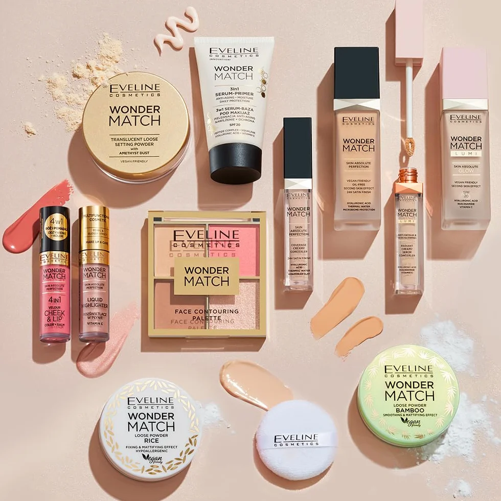 Eveline Cosmetics Wonder Match wielofunkcyjna wegańska paleta do twarzy z bronzerem, różem, rozświetlaczem i pudrem utrwalającym – o zapachu czekolady