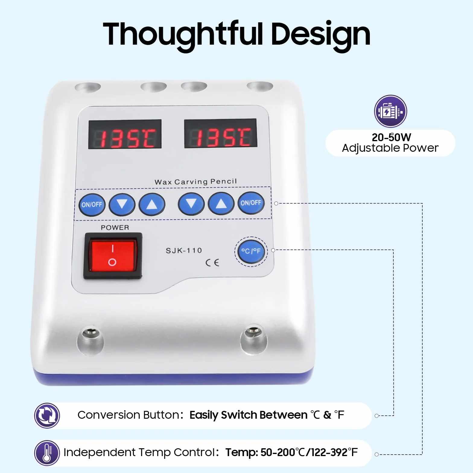 Cyfrowa elektryczna maszyna do woskowania, 50 W, 2 A, z 6 końcówkami i podwójnym rysikiem, wskaźnik temperatury LED 50-200°C, elektryczny nóż do cięcia wosku, nóż do cięcia wosku, do stomatologii