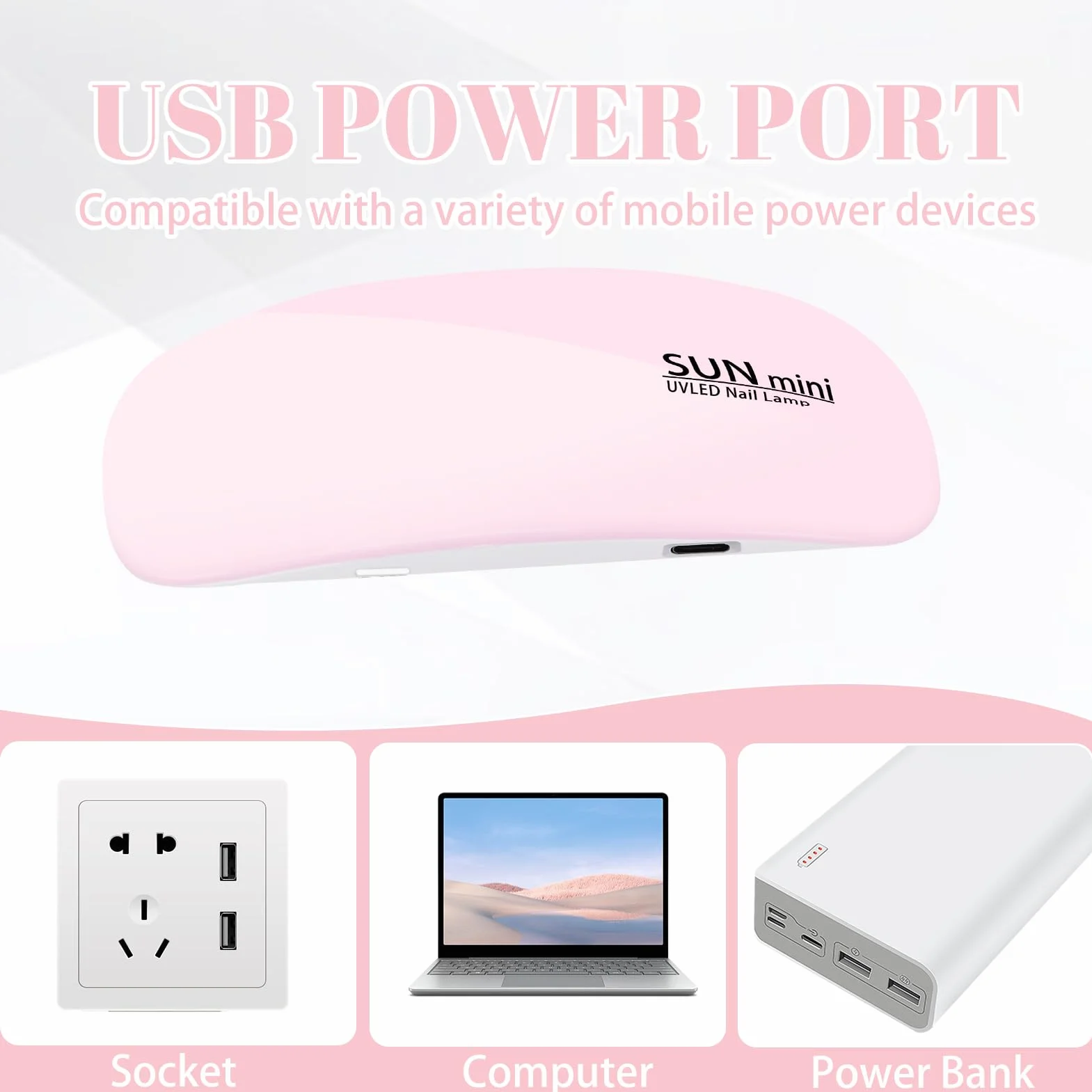 Pavlleen Mini lampa UV LED do paznokci, suszarka do paznokci z przewodem USB, przenośna suszarka żelowa Petit składana z zegarem 60 i 120 sekund do salonu paznokci, domu, podróży (różowy)