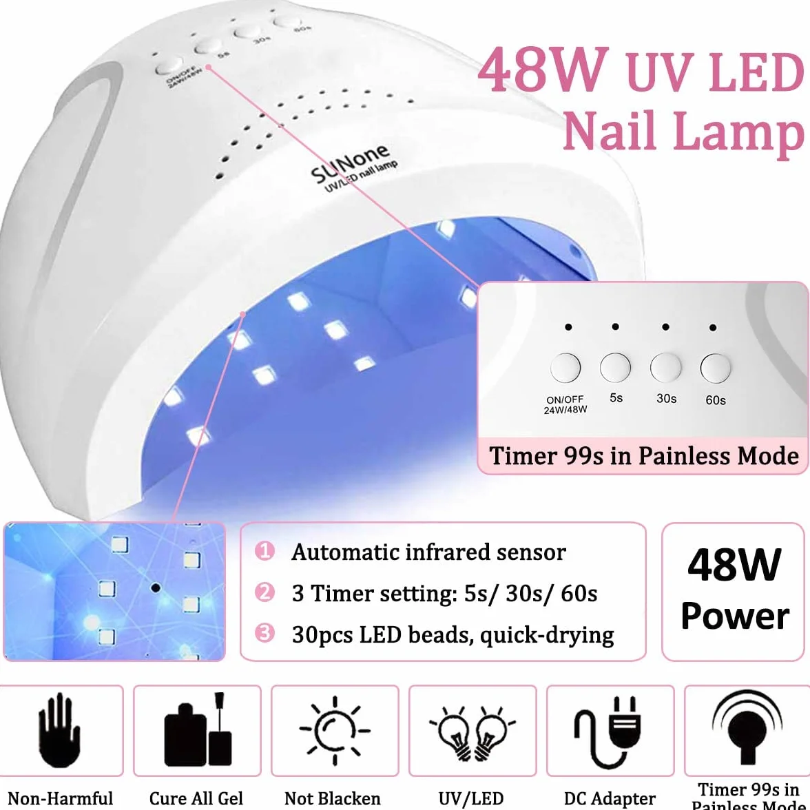 TopDirect Zestaw do przedłużania paznokci żelowych, z lampą 48 W, 8 kolorów + 4 kolory lakieru do paznokci Shellac z bazą i topem, 100 tipsów do stylizacji paznokci, kompletny zestaw startowy