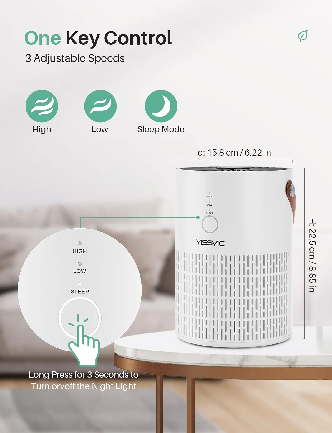 YISSVIC Oczyszczacz Powietrza HEPA H13 30m² Cichy 28 dB Tryb Nocny Aromaterapia