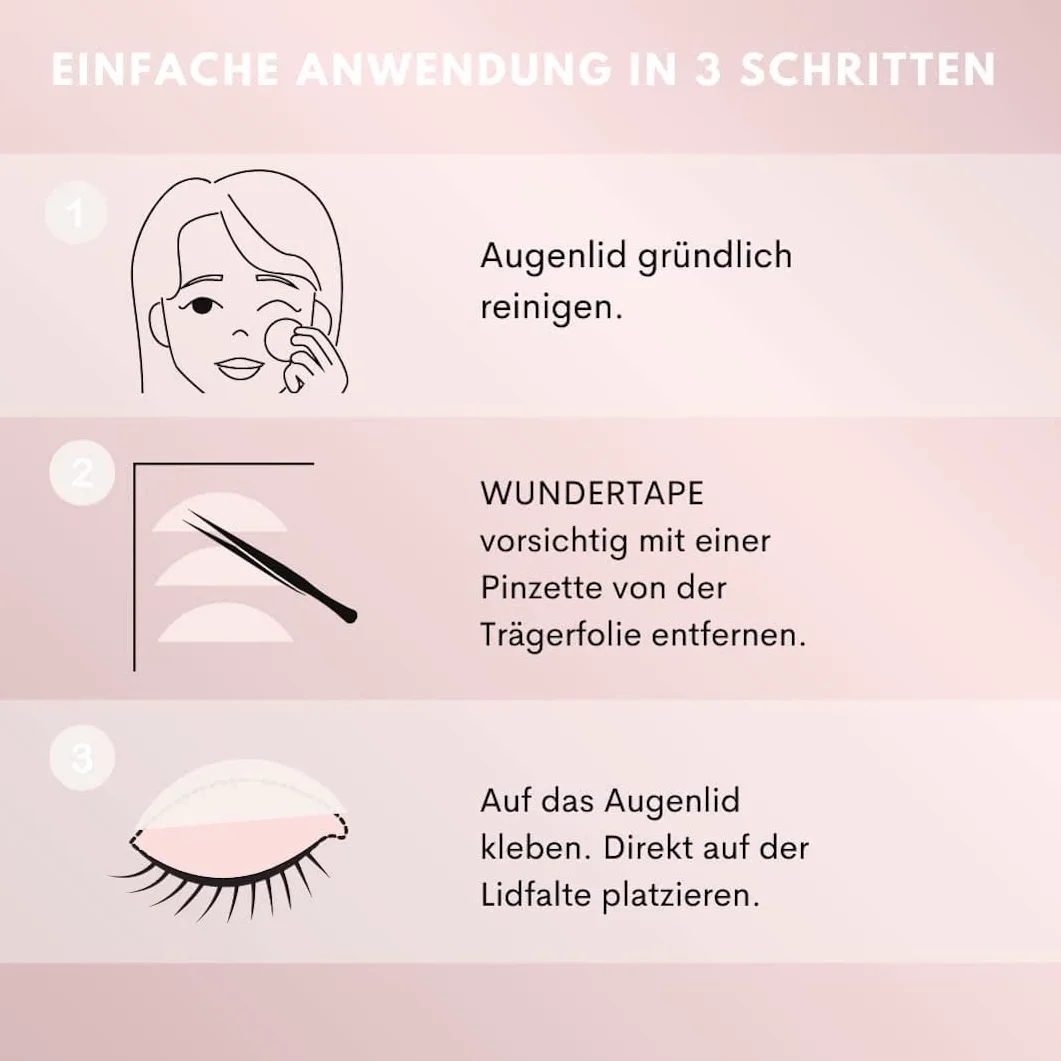 WUNDERTAPE Paski do opadających powiek bez operacji (wodoodporne, niewidoczne, utrzymują się przez 24 godziny), niewidoczne paski na powieki, rozmiar M + L + XL)