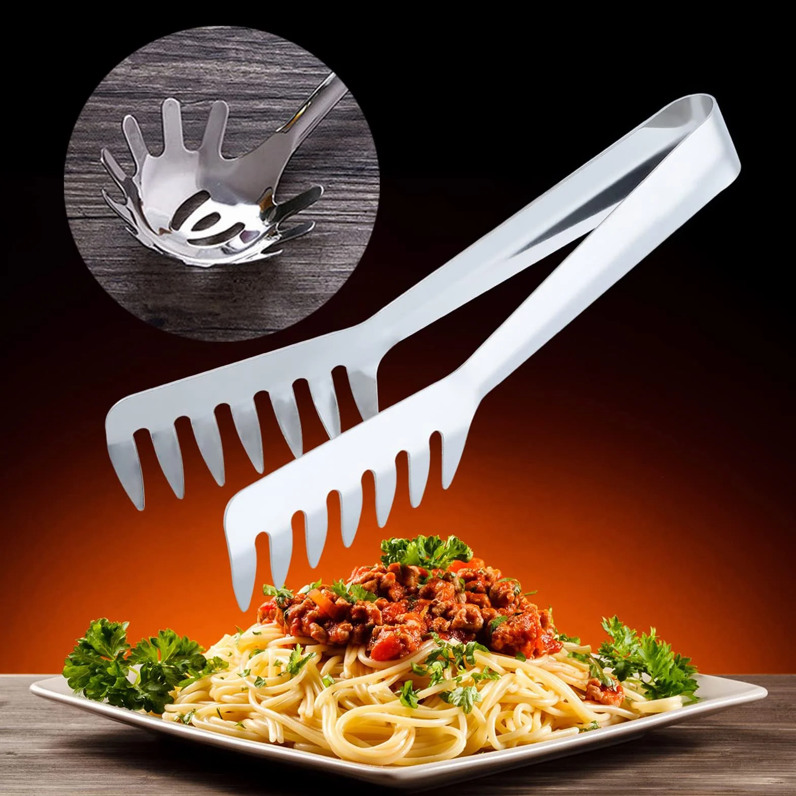 Zestaw do serwowania spaghetti, ze stali nierdzewnej, łyżki do makaronu, nadają się do mycia w zmywarce, do pieczenia i gotowania makaronu, oraz sałatek (zestaw 2 sztuk)