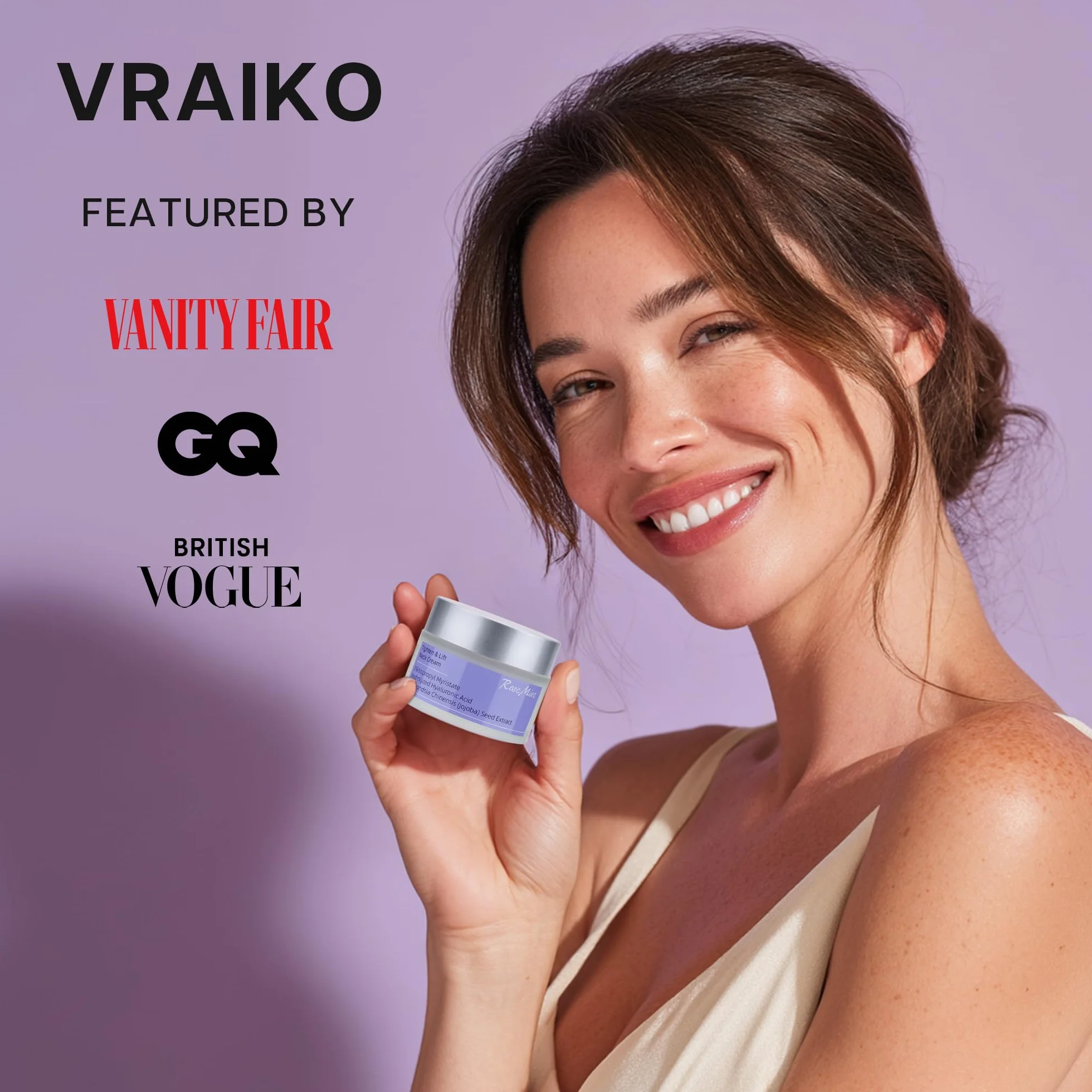 VRAIKO RoscMinc AH-8 Neck Cream, kwas hialuronowy i olejek jojoba, krem ujędrniający na szyję, nawilżający do wygładzania zmarszczek i odżywczy krem nawilżający do twarzy na szyi, klatce piersiowej
