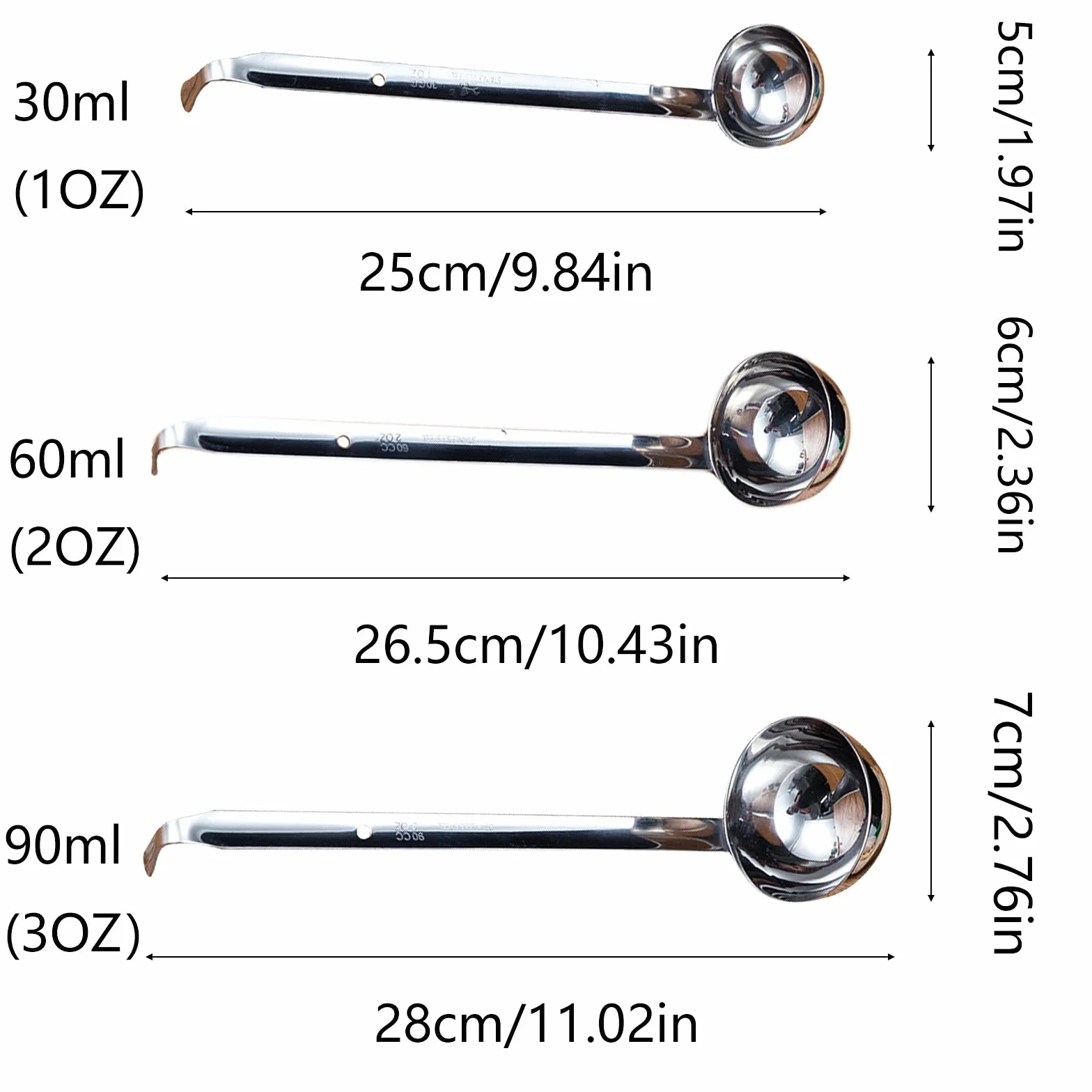 Łyżka do zupy ze stali nierdzewnej 3 sztuki 30 ml 60 ml 90 ml