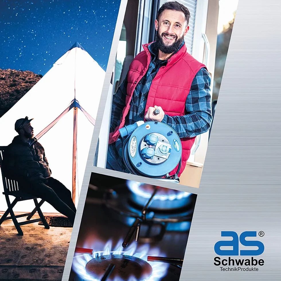 as – Schwabe Tragbarer CEE-Stromverteiler Stecky 14, CEE-Stecker + 4 Schutzkontakt-Dosen + 2 CEE-Buchsen, Mobiler Stromverteilerkasten, Verteilerdose für den Outdoor-Bereich, IP44, Made in EU, 60869