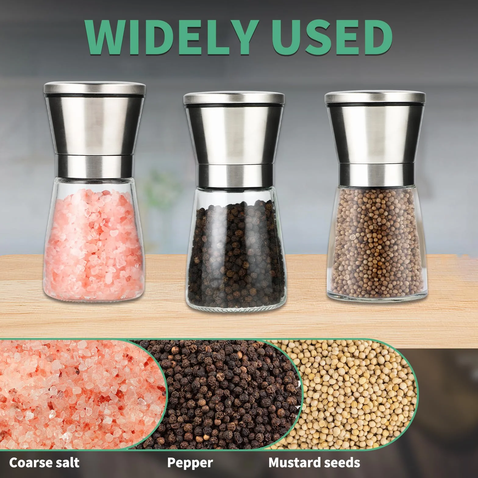 Młynek do soli i pieprzu 2-częściowy zestaw z regulowaną młynką ceramiczną, służy do cięcia grubych przypraw i papryki chili Młynek do przypraw może być również stosowany jako młynek do chili
