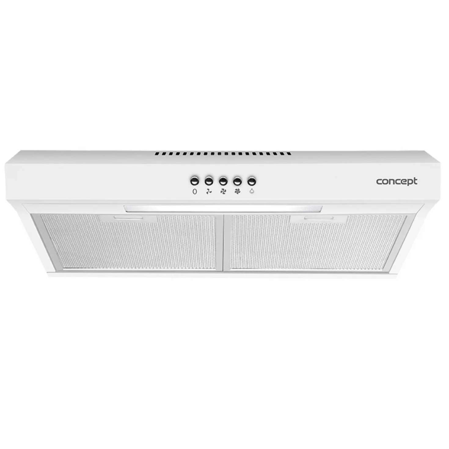 Concept OPP1250 okap kuchenny 50 cm z oświetleniem LED i 3 poziomami mocy 135 m³/h 65 W funkcja powietrza wylotowego/obiegowego 60 dB 82 mm Slim (biały)