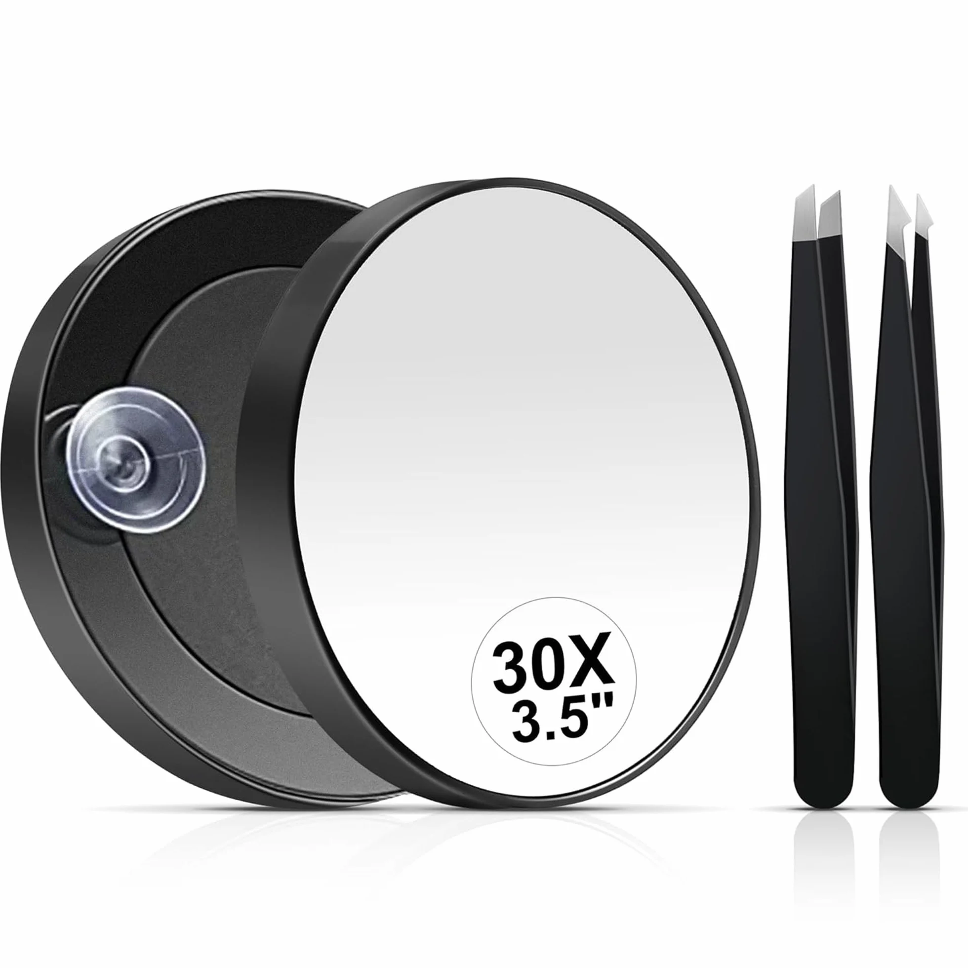 MIYADIVA Lusterko powiększające 30x, małe lusterko podróżne z przyssawką i pęsetą, 8 cm