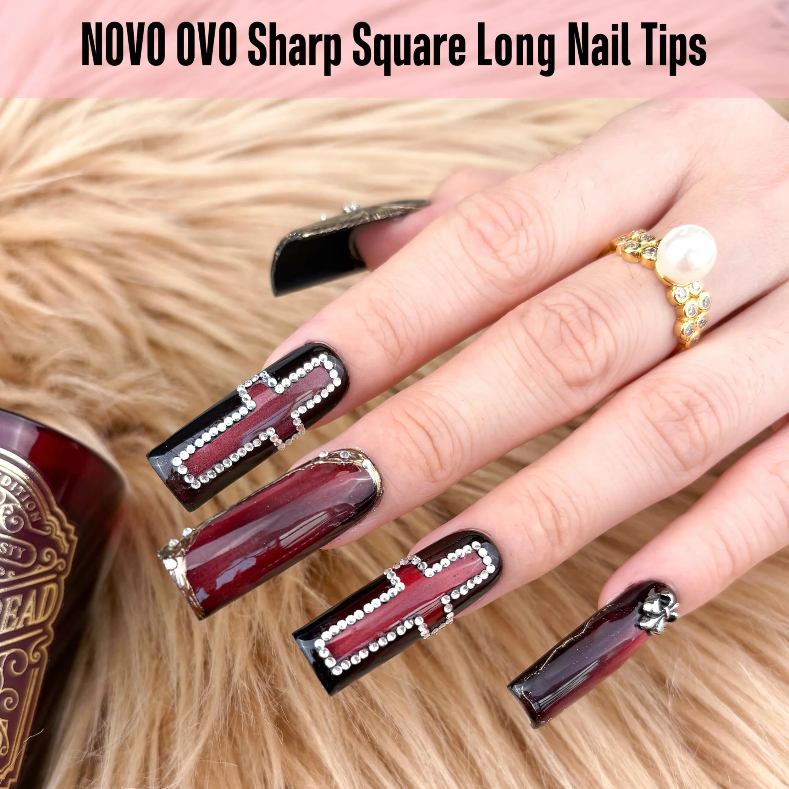 NOVO OVO Sharp Square Long Nail Tips Press on, Natural (Not Sculpted) No C-Curve Soft Gel podwójne matowe sztuczne przedłużenie paznokci, paznokcie pełne pokrycie do salonu manicure DIY, 15 rozmiarów