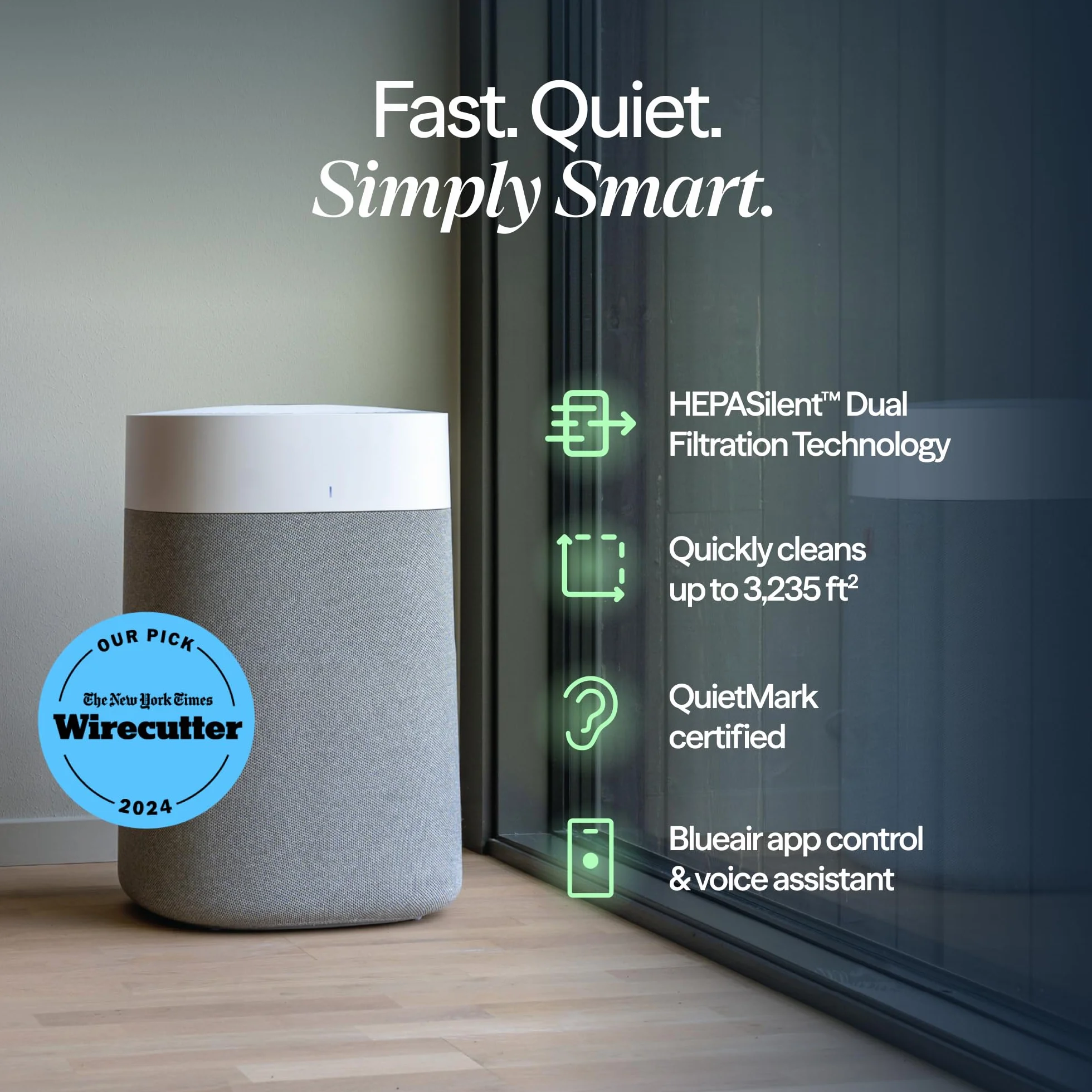 BLUEAIR Blue Pure 211i Max oczyszczacz powietrza do dużych pomieszczeń do 141 m² – inteligentny, cichy, z technologią HEPASilent – usuwa alergeny, sierść zwierząt, dym, kurz i pleśń – idealny do domu