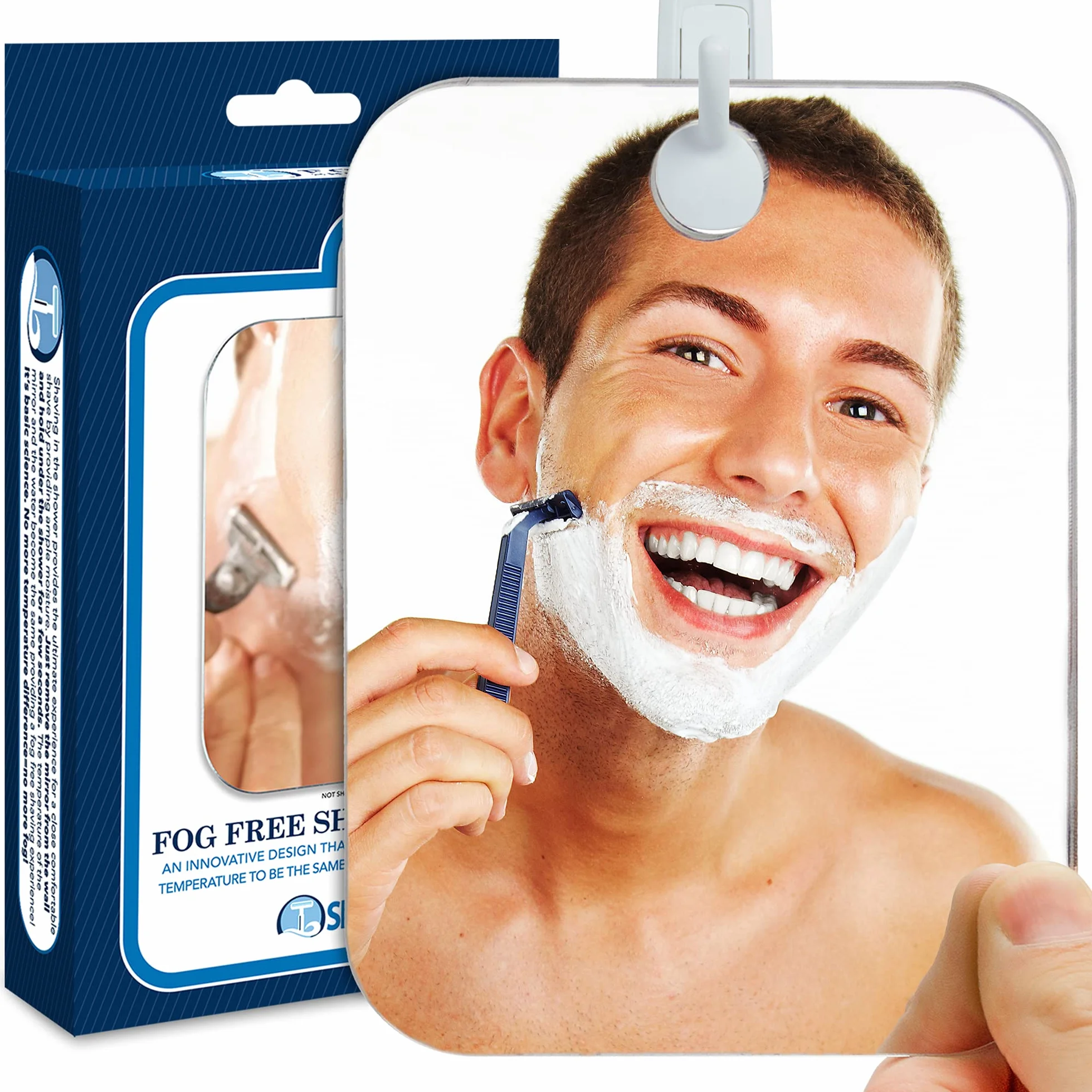 Shave Well Lustro Łazienkowe Deluxe, Lustro Nieparujące - Duże Lustro Łazienkowe - Haczyk Samoprzylepny - Lustro Nietłukące, Podręczne i Bez Ramy - Idealne w Podróży i na Siłownię