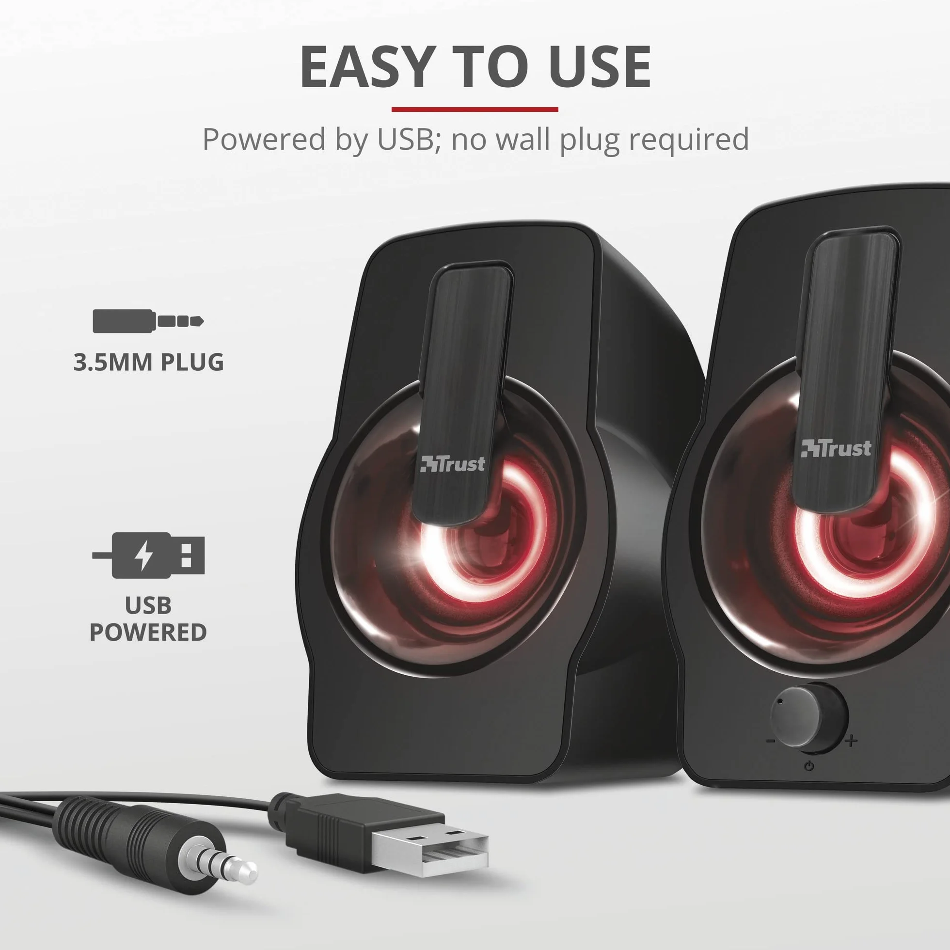 Trust Gemi Głośniki RGB LED 2.0 PC do komputera i laptopa, 12 W, zasilanie USB, podświetlane, czarne