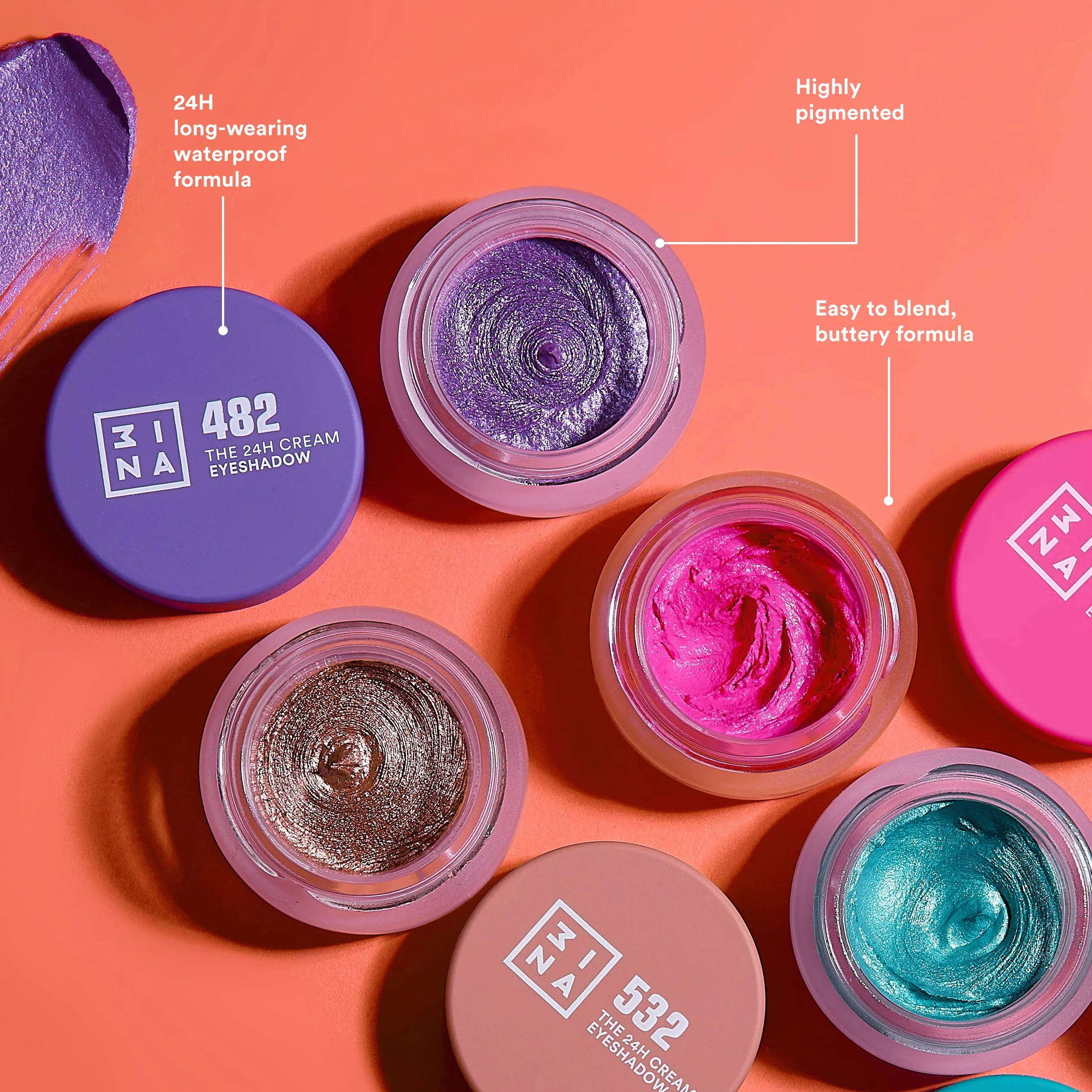 3INA MAKEUP - The 24h Cream Eyeshadow - Bronzo Asciugatura Rapida Lunga Durata & Impermeabile - Ombreto in Crema Waterproof - Mate Glitter e Brillante - Vegan - Cruelty Free
