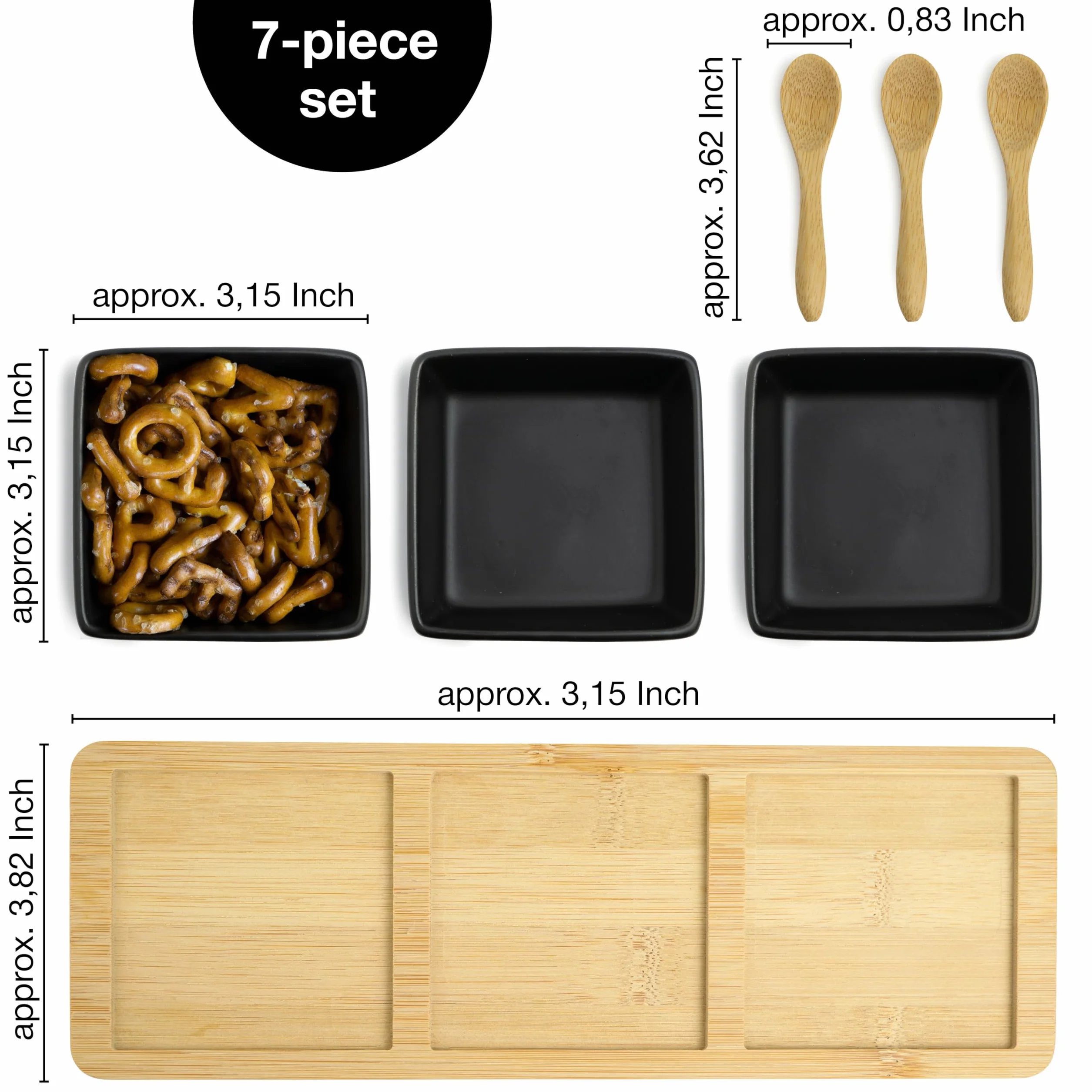 Moritz & Moritz 7-częściowy talerz do serwowania z miskami do dipu, bambusowa taca, ceramiczna miska