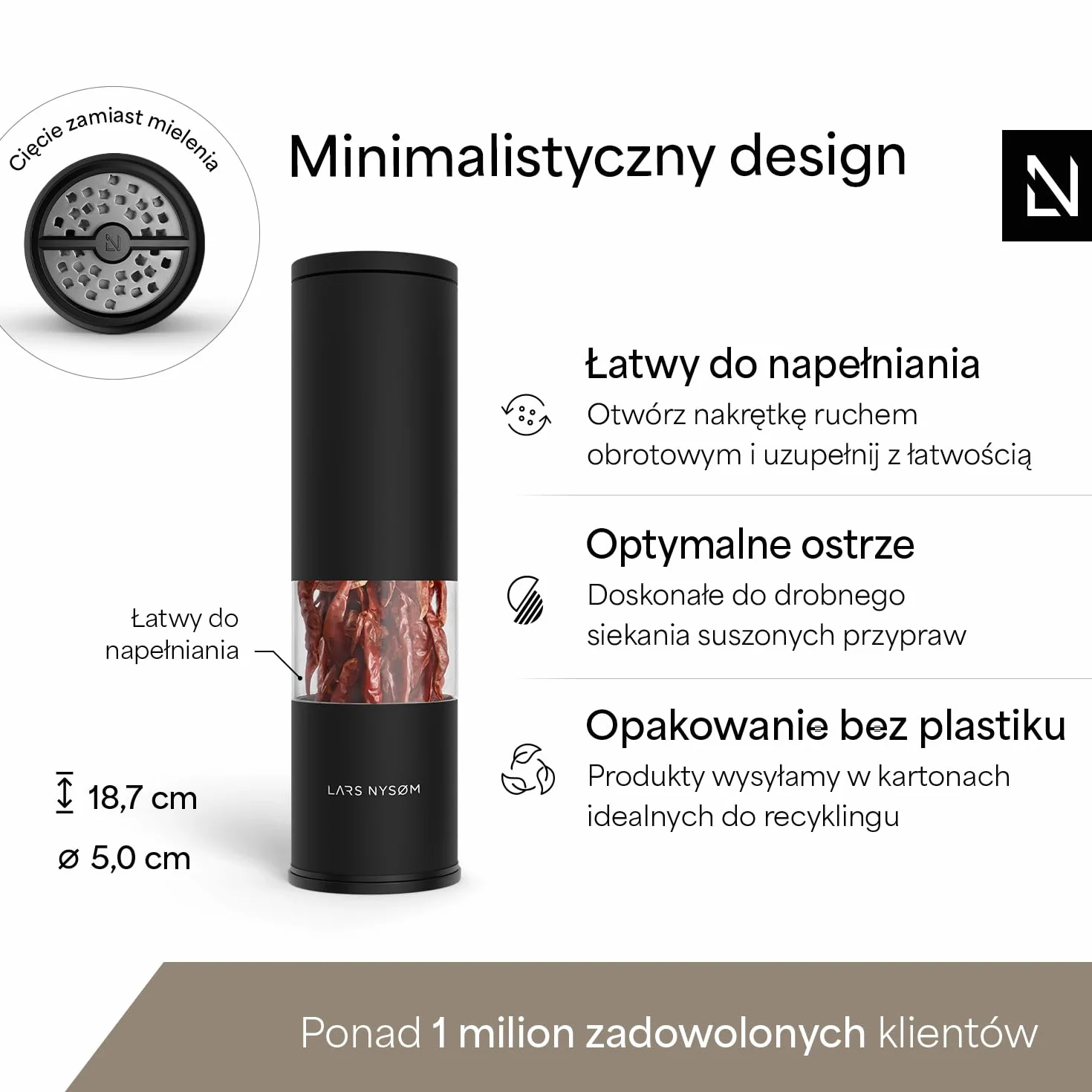 LARS NYSØM Ręczny młynek do chili z ceramicznym mechanizmem, Carbon Black